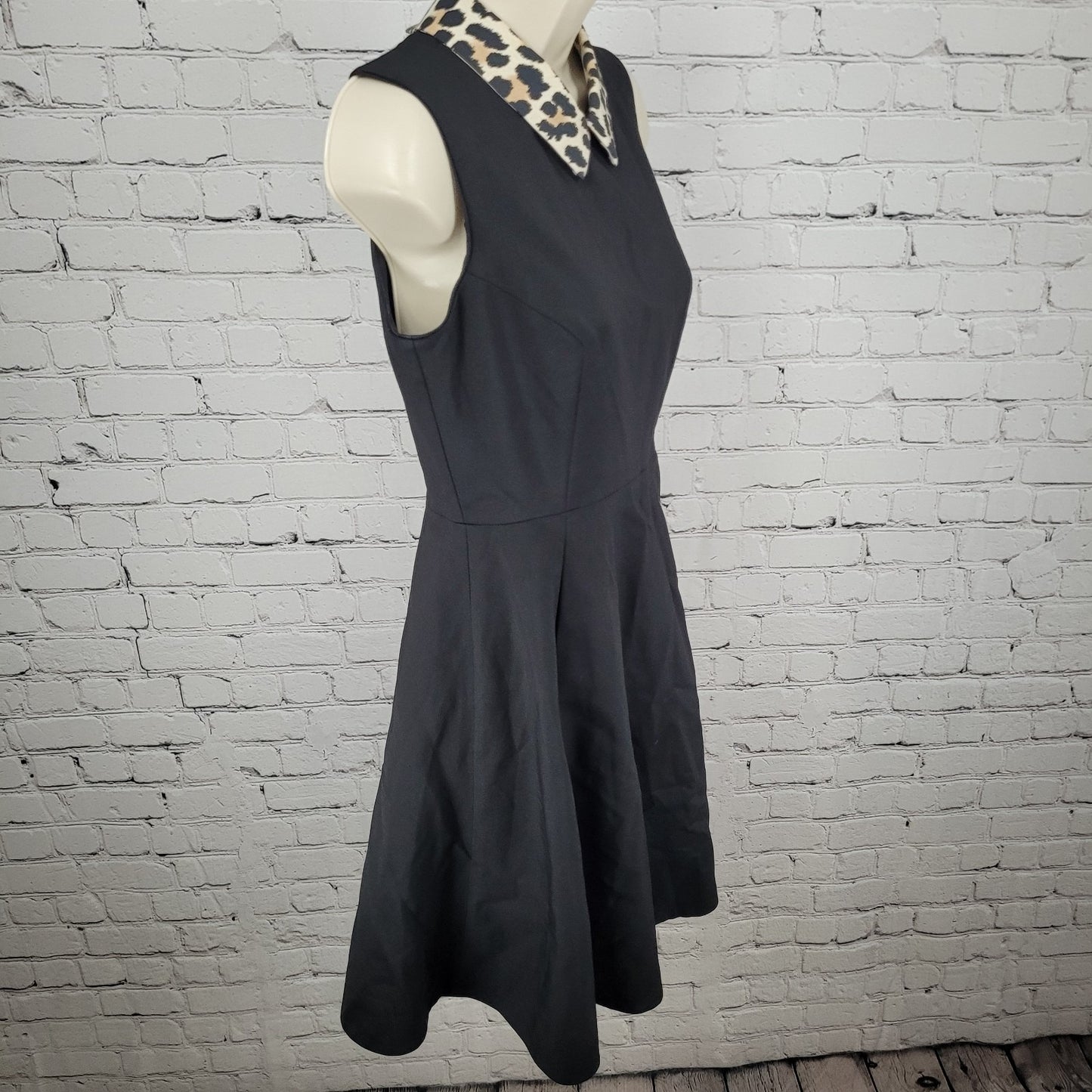 Kate Spade Black Leopard Collar Sleeveless Stretch Lined A-Line Dress Size 0