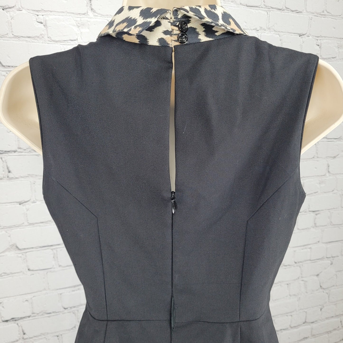 Kate Spade Black Leopard Collar Sleeveless Stretch Lined A-Line Dress Size 0