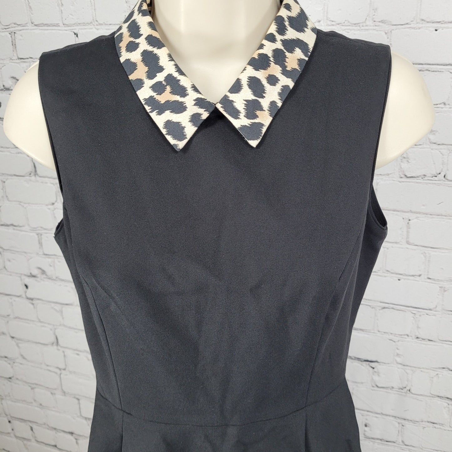 Kate Spade Black Leopard Collar Sleeveless Stretch Lined A-Line Dress Size 0
