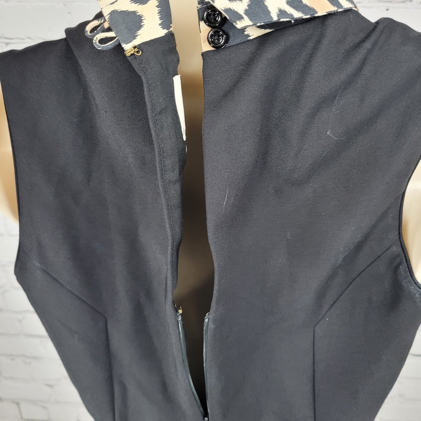 Kate Spade Black Leopard Collar Sleeveless Stretch Lined A-Line Dress Size 0