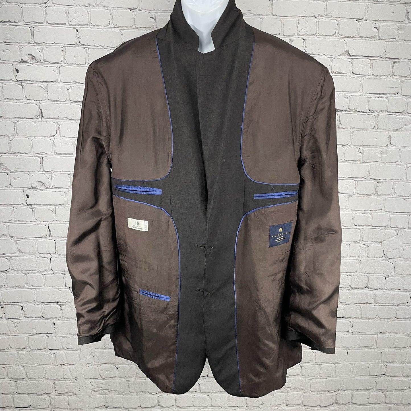 Alexandre London Brown 100% Wool 2 Button Vented Notch Blazer Sport Coat 48L