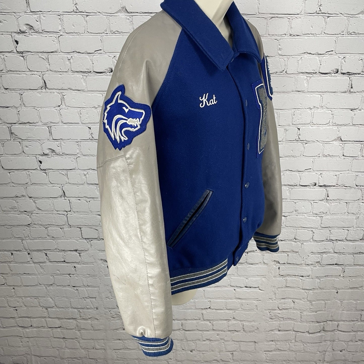 Tejas Manufacturing Blue Wool Varsity Letterman Jacket USA Timberlake Medium M