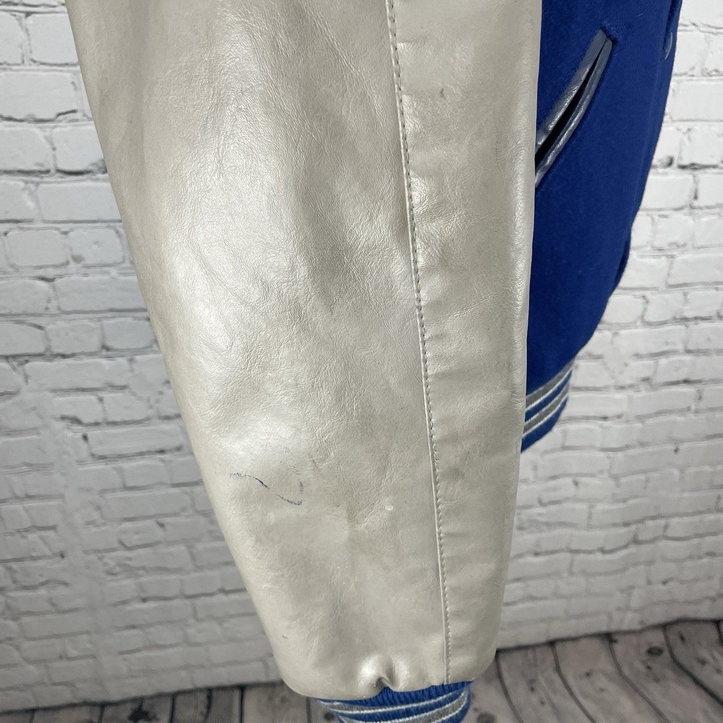 Tejas Manufacturing Blue Wool Varsity Letterman Jacket USA Timberlake Medium M