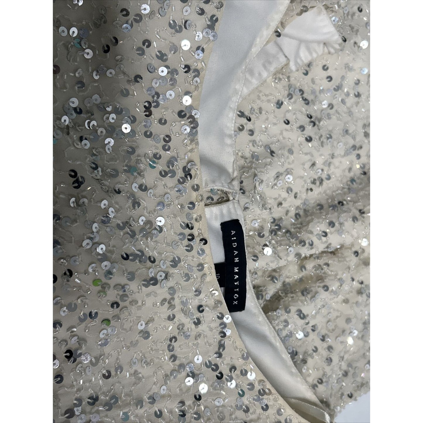 Aidan Mattox Ivory Silk Cold Shoulder Beaded Sequined Dress Size 10 *defects
