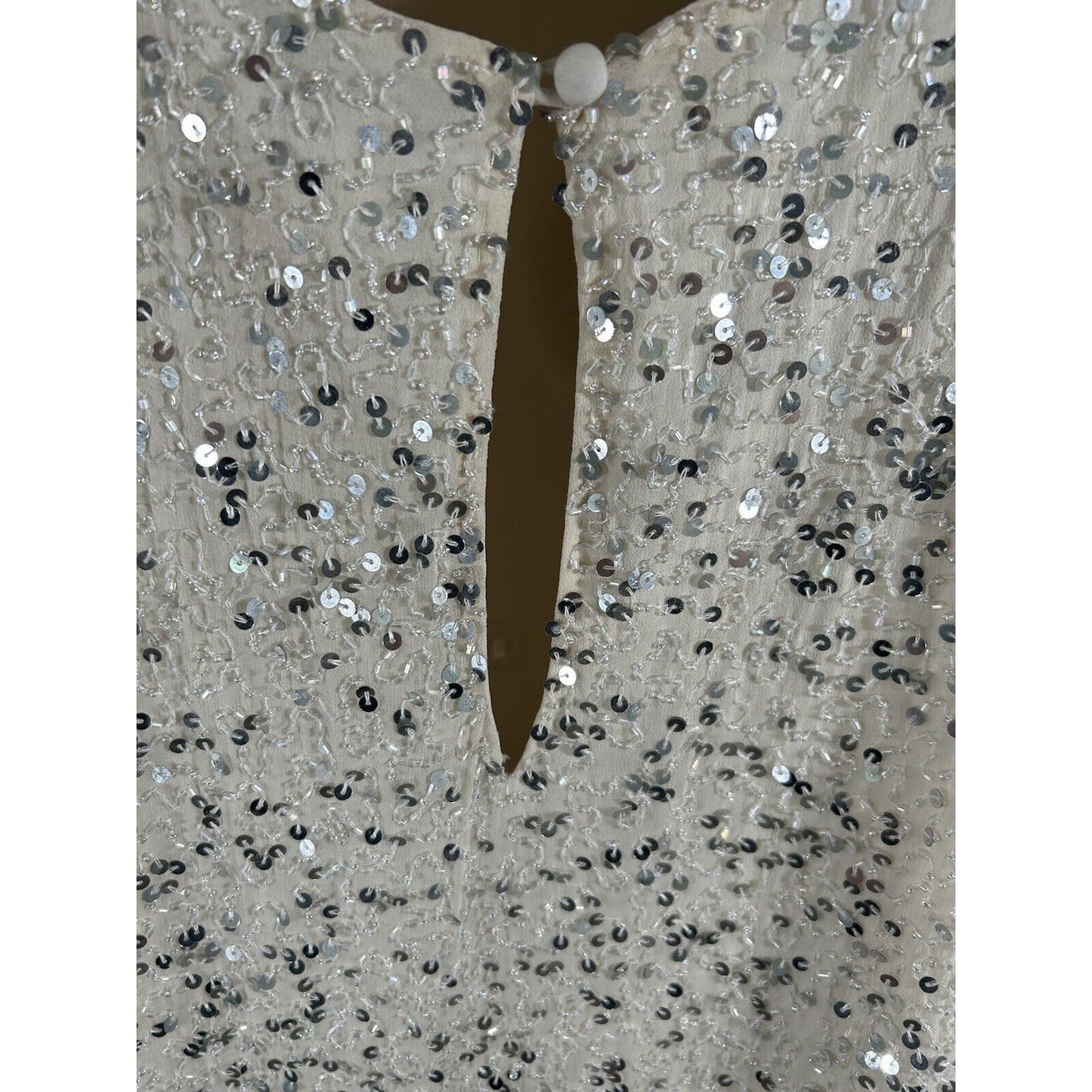 Aidan Mattox Ivory Silk Cold Shoulder Beaded Sequined Dress Size 10 *defects