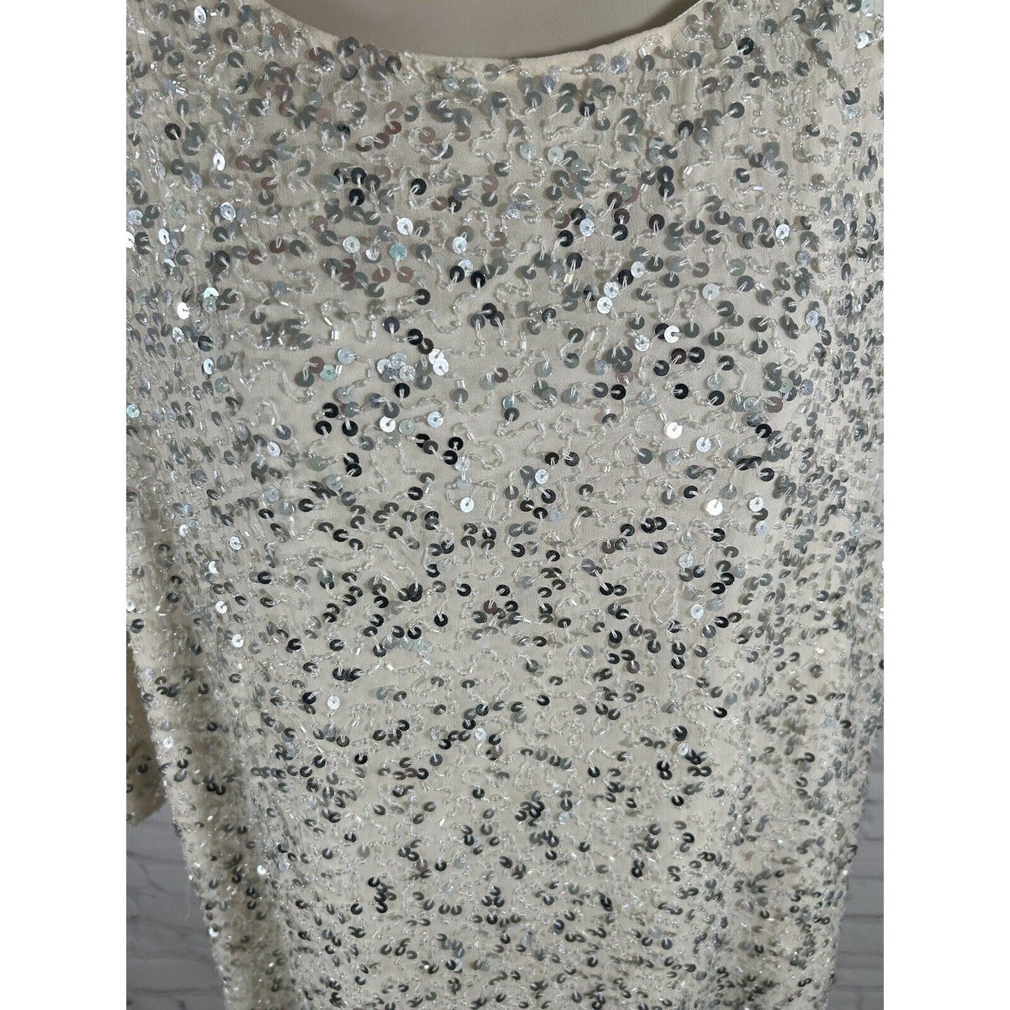 Aidan Mattox Ivory Silk Cold Shoulder Beaded Sequined Dress Size 10 *defects
