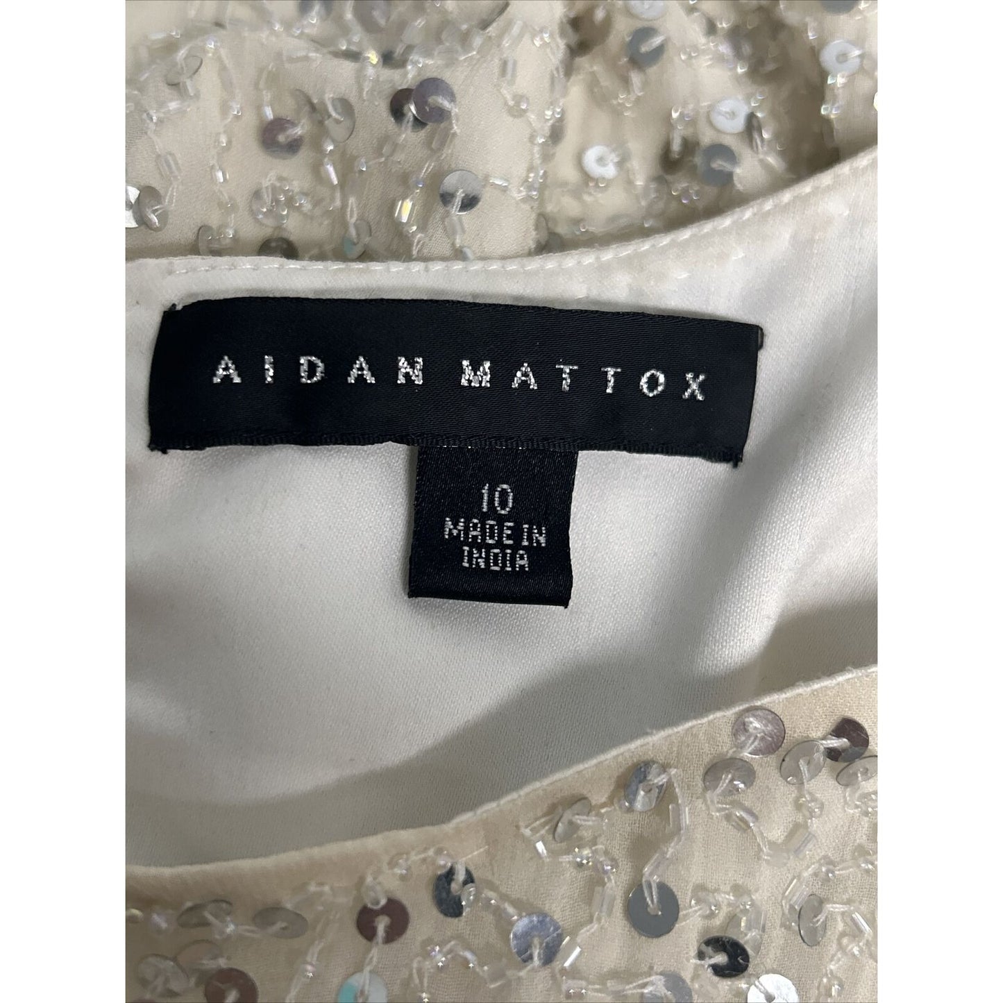 Aidan Mattox Ivory Silk Cold Shoulder Beaded Sequined Dress Size 10 *defects