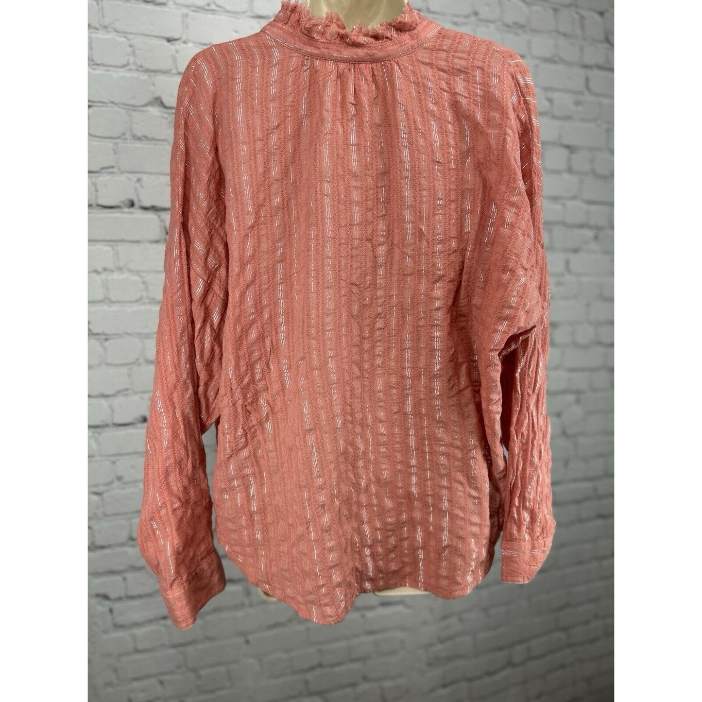 Anthropologie Pilcro Tavi Pink Metallic Button Up Long Sleeve Blouse Size Large