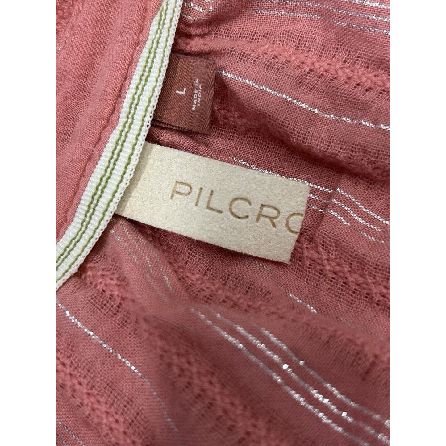 Anthropologie Pilcro Tavi Pink Metallic Button Up Long Sleeve Blouse Size Large