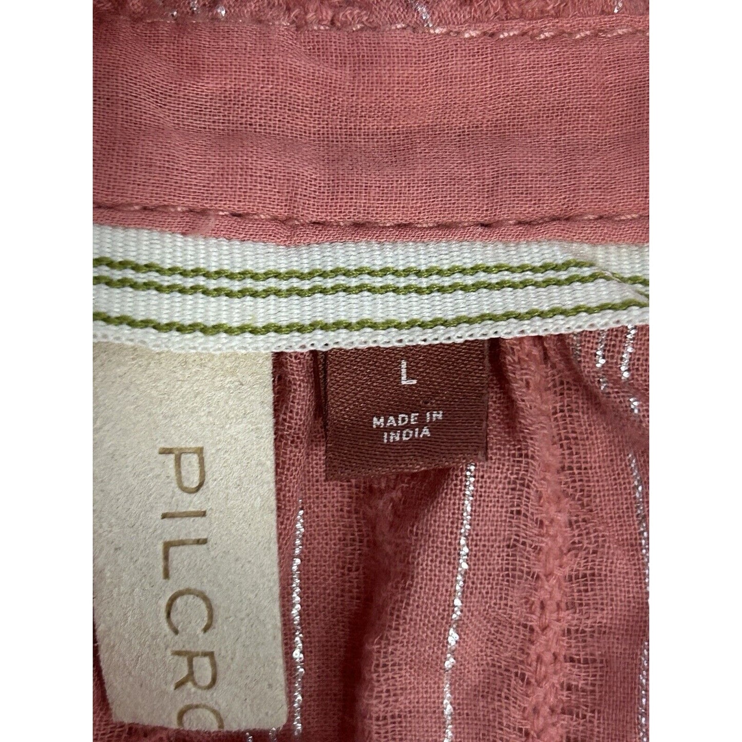 Anthropologie Pilcro Tavi Pink Metallic Button Up Long Sleeve Blouse Size Large