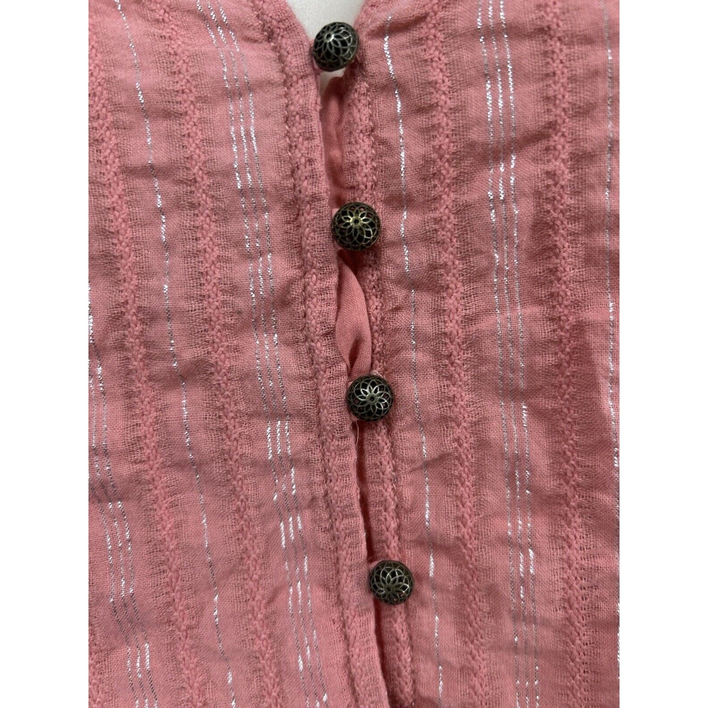 Anthropologie Pilcro Tavi Pink Metallic Button Up Long Sleeve Blouse Size Large