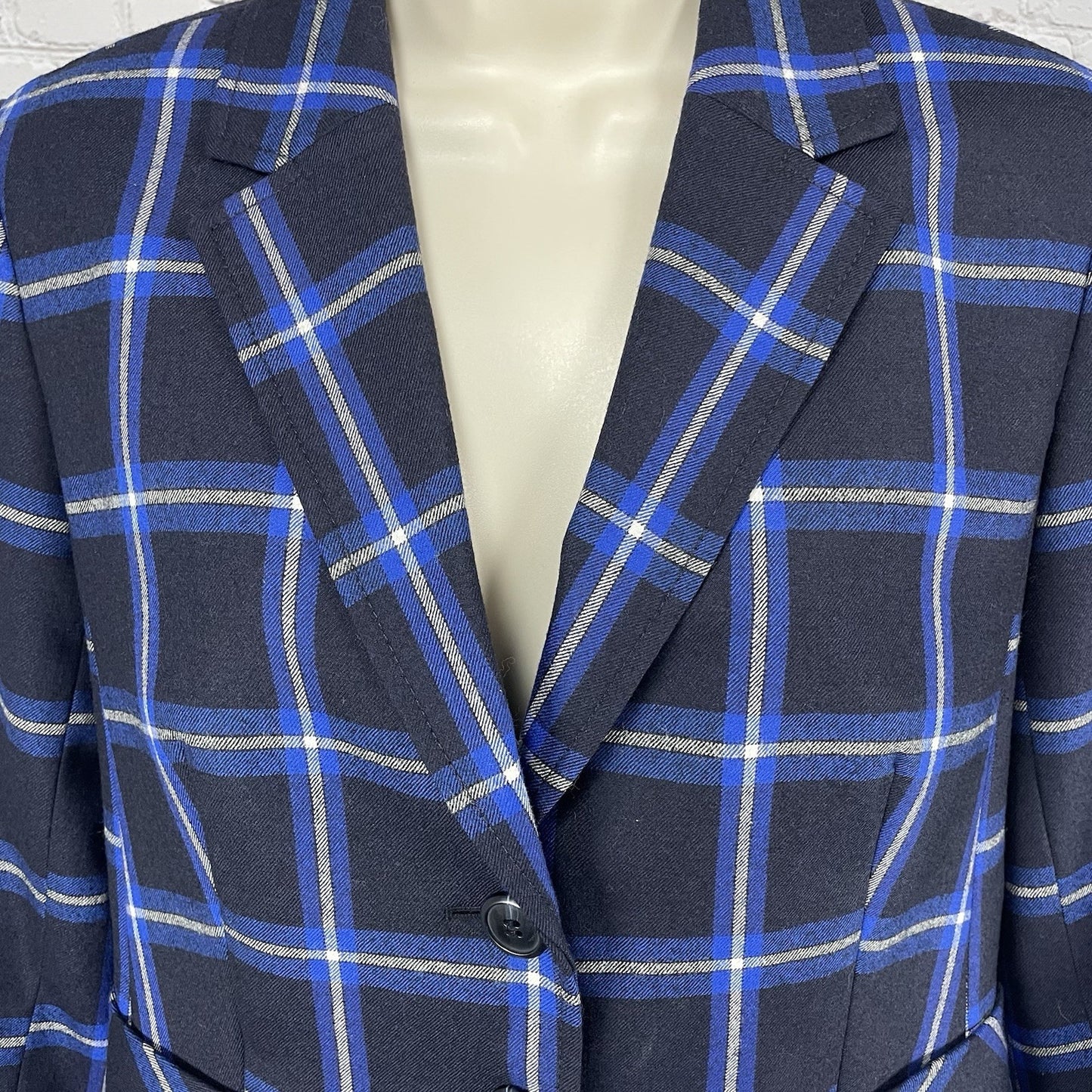 Nordstrom Signature Black Blue Check Virgin Wool 2 Button Blazer Jacket Size 6