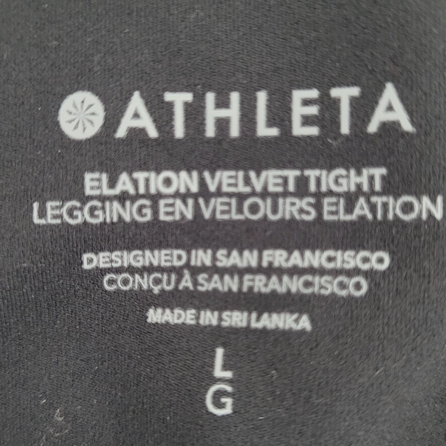Athleta Black Elation Velvet Tight Athleisure Yoga Pants Size Large L (30x28)