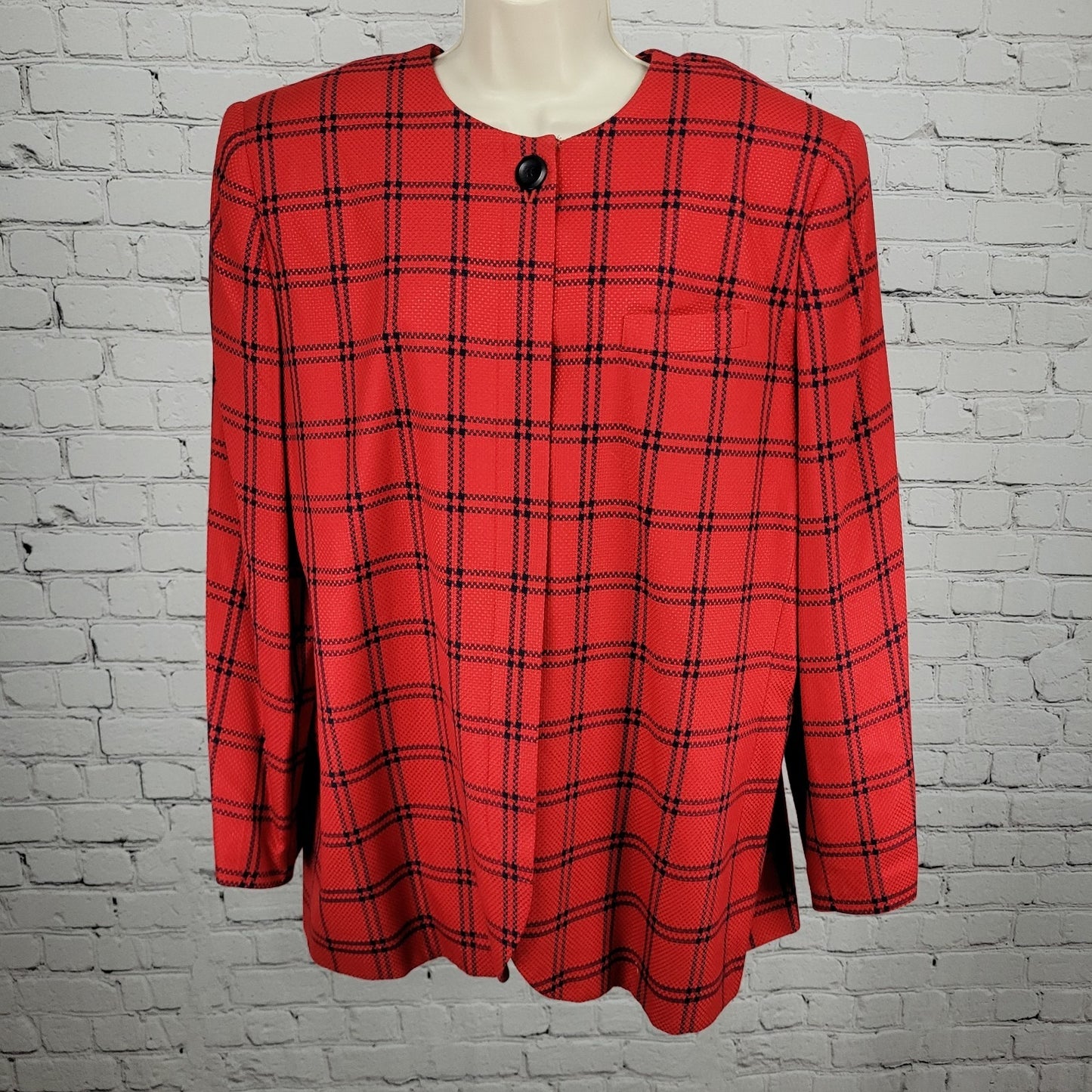 VTG Amanda Smith II Red Blue Check Buttoned Suit Jacket USA Made Size 20W