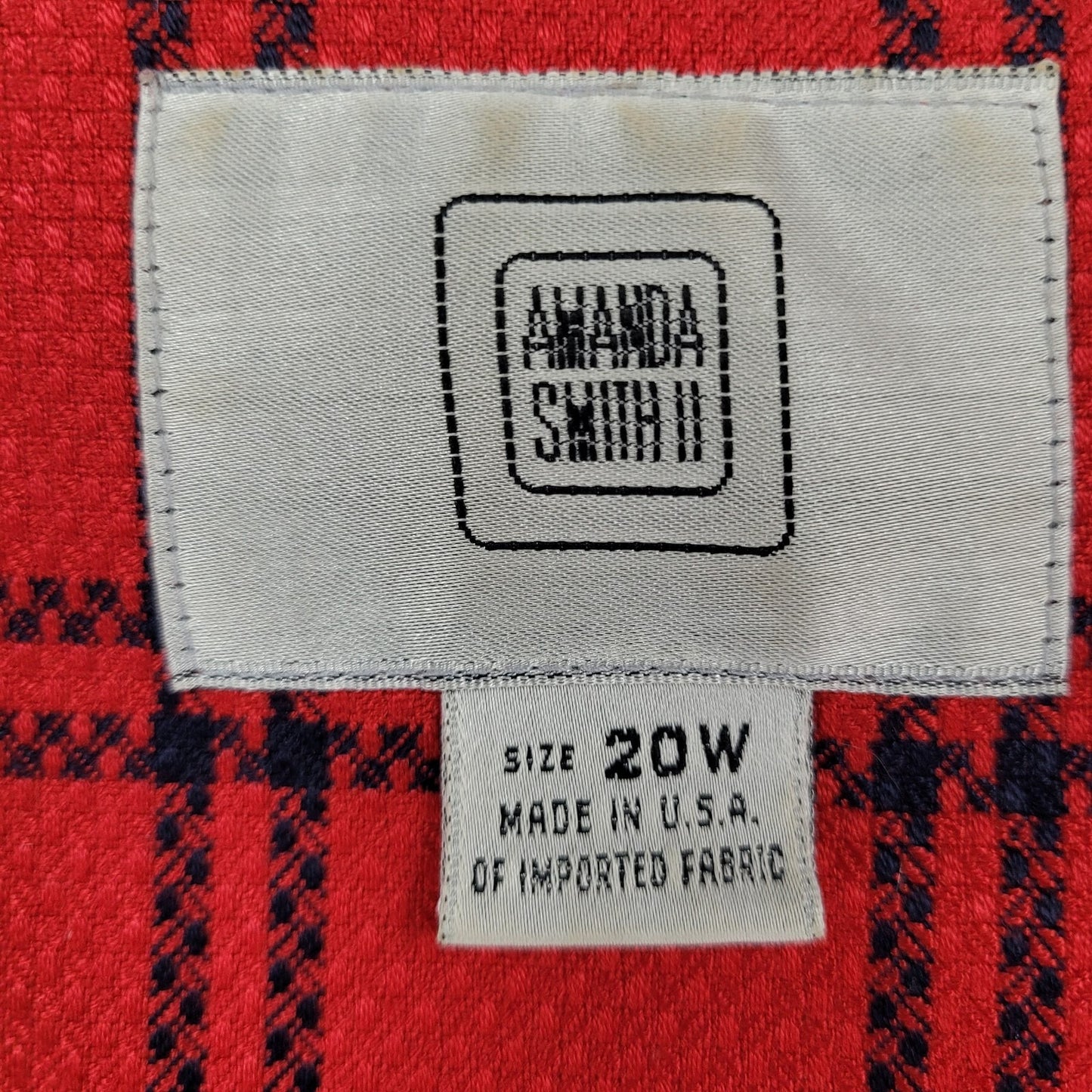 VTG Amanda Smith II Red Blue Check Buttoned Suit Jacket USA Made Size 20W