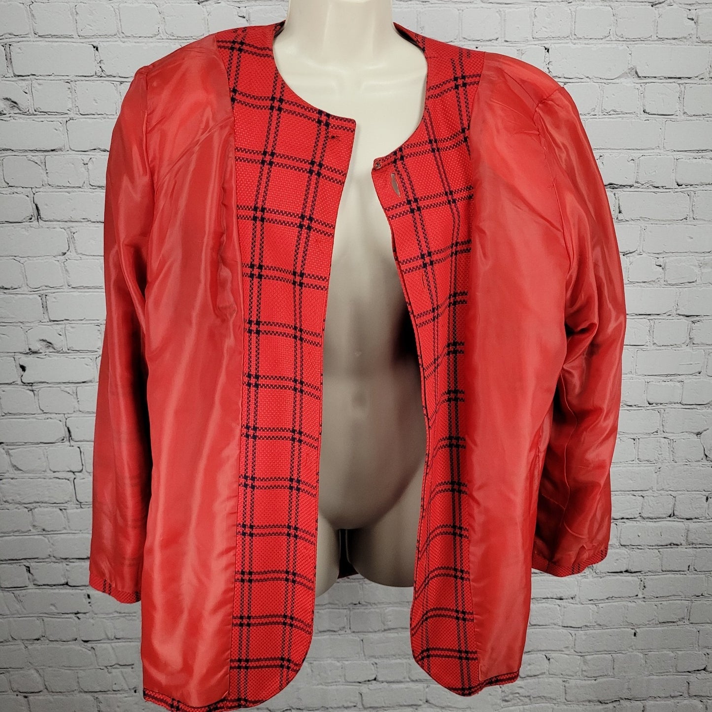 VTG Amanda Smith II Red Blue Check Buttoned Suit Jacket USA Made Size 20W