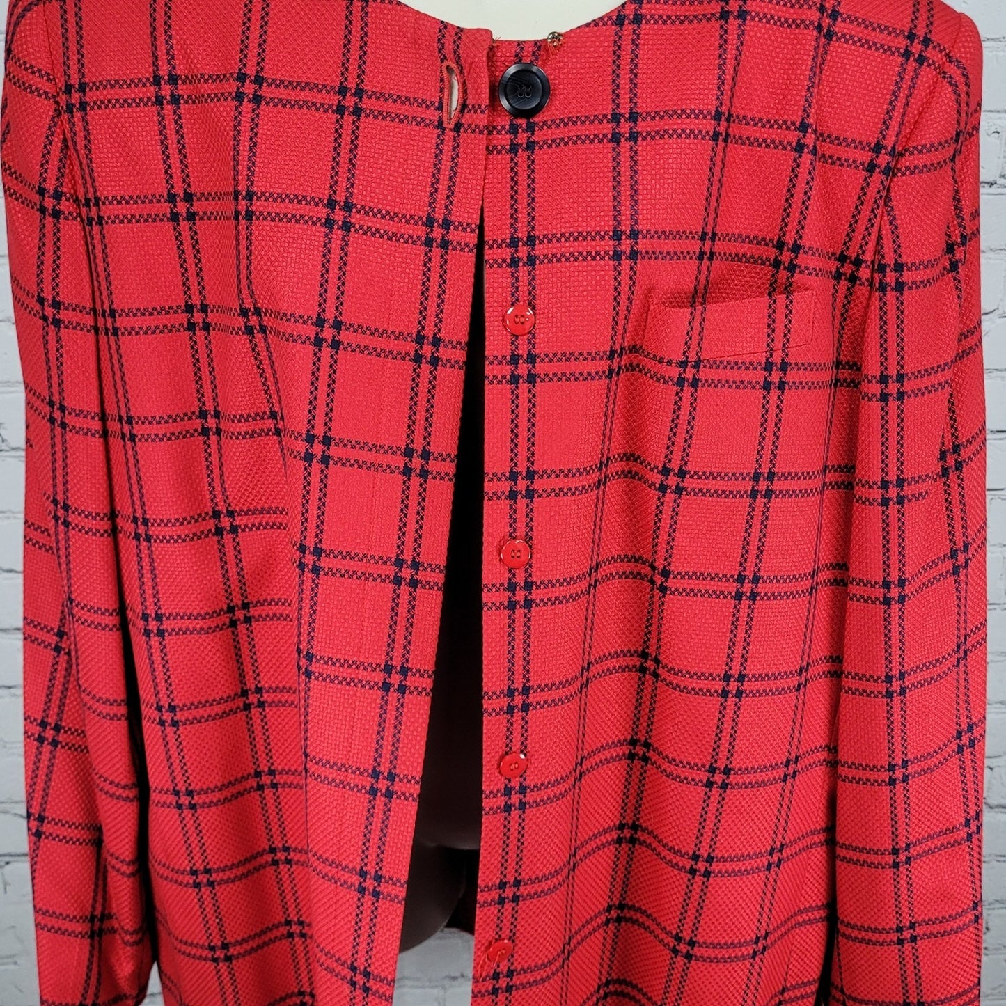 VTG Amanda Smith II Red Blue Check Buttoned Suit Jacket USA Made Size 20W