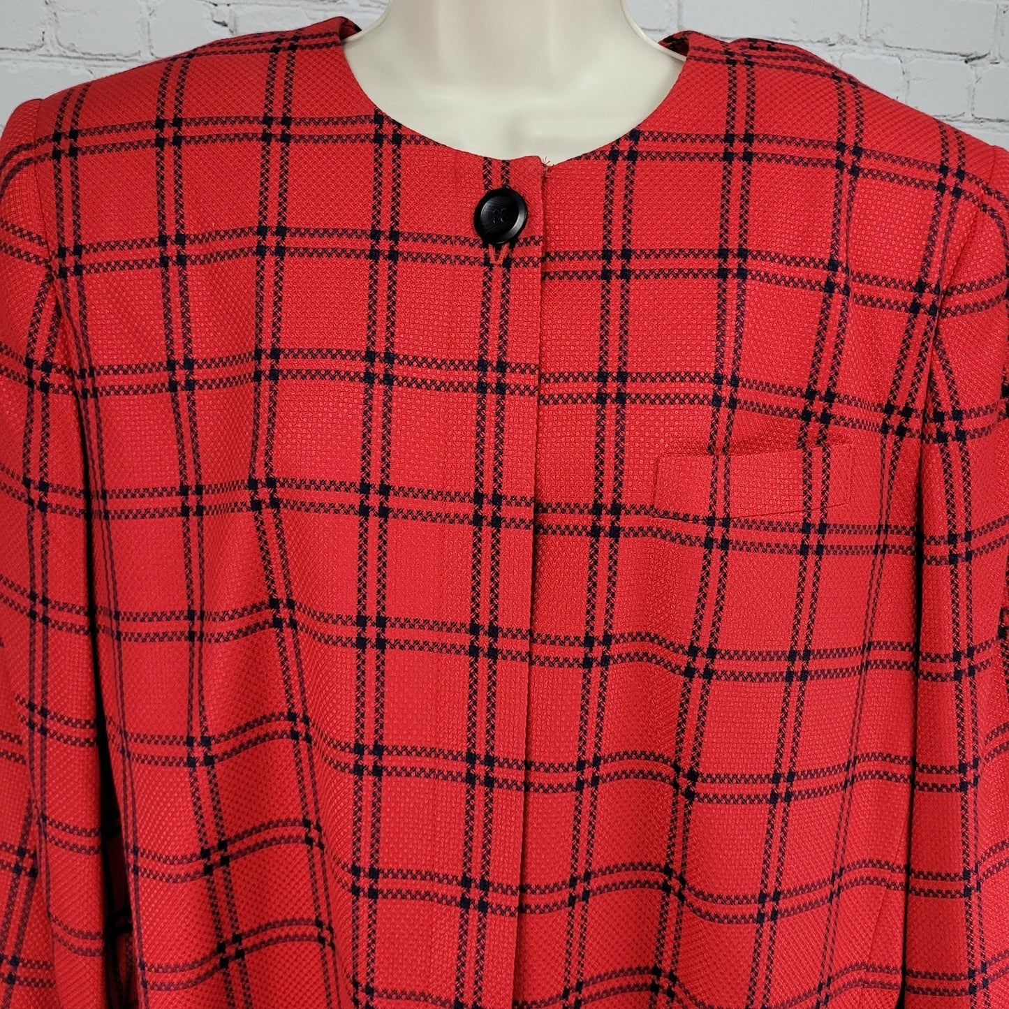 VTG Amanda Smith II Red Blue Check Buttoned Suit Jacket USA Made Size 20W