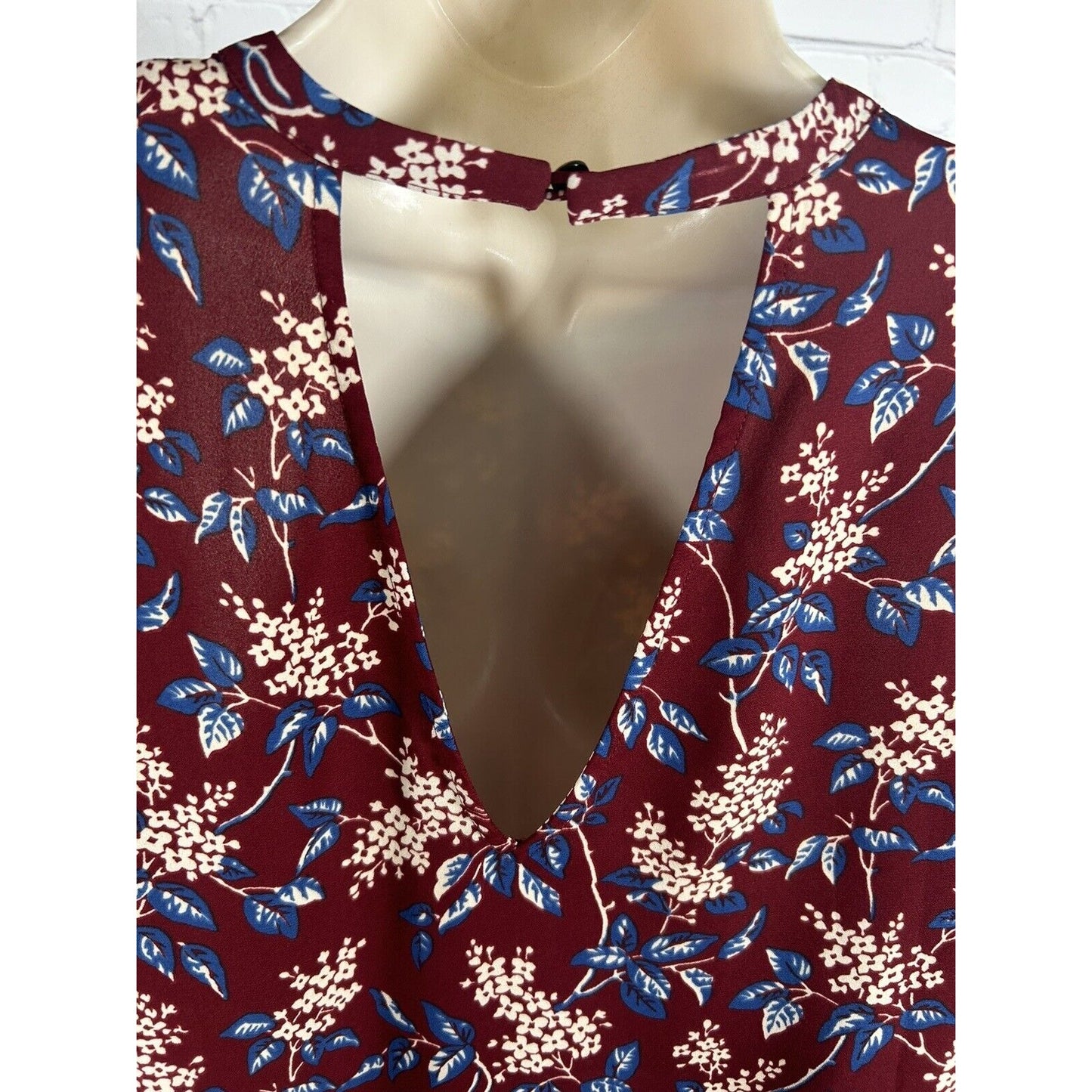 Madewell Long Sleeve Round Neck Tie Front Blue Maroon Floral Blouse Women’s XS