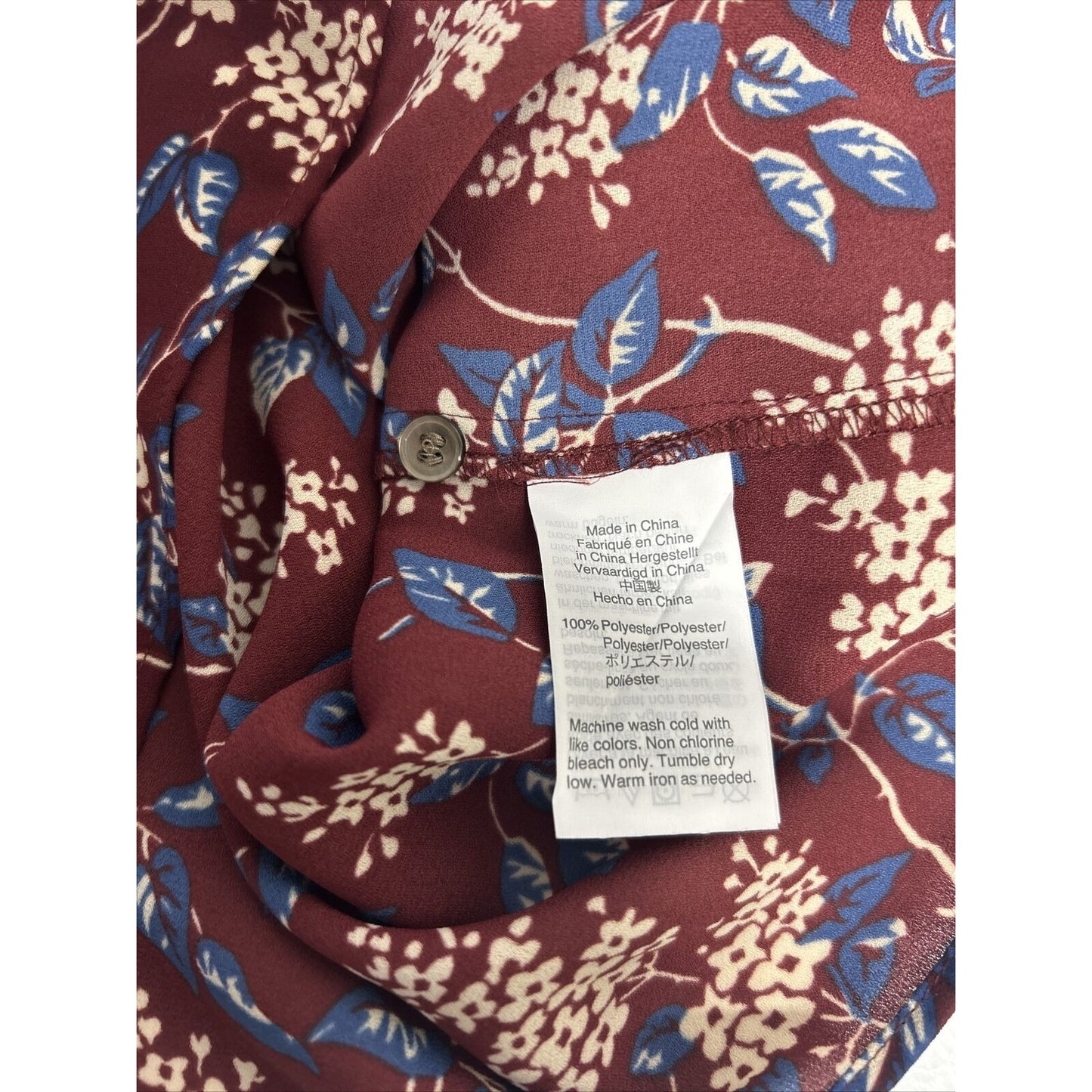 Madewell Long Sleeve Round Neck Tie Front Blue Maroon Floral Blouse Women’s XS