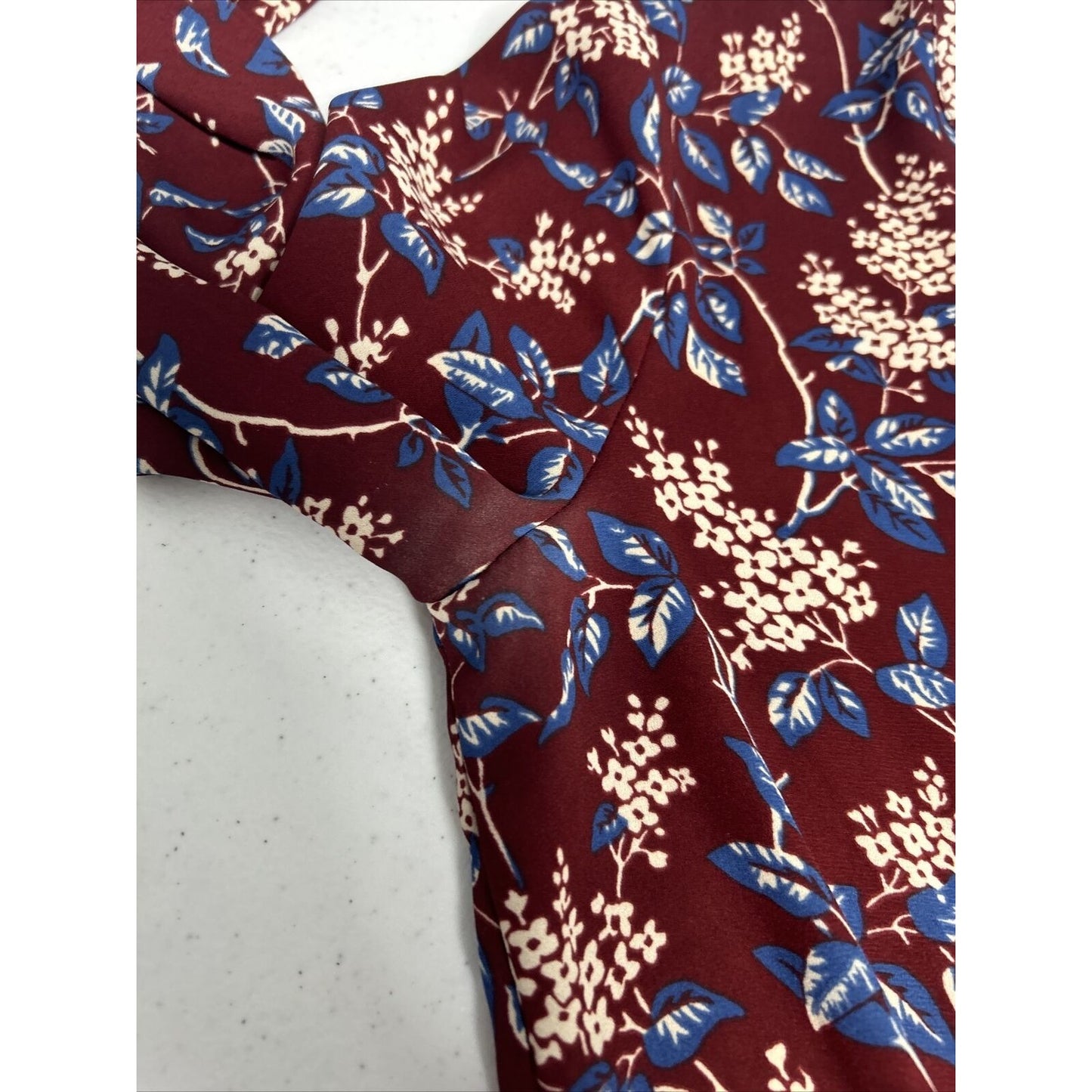 Madewell Long Sleeve Round Neck Tie Front Blue Maroon Floral Blouse Women’s XS