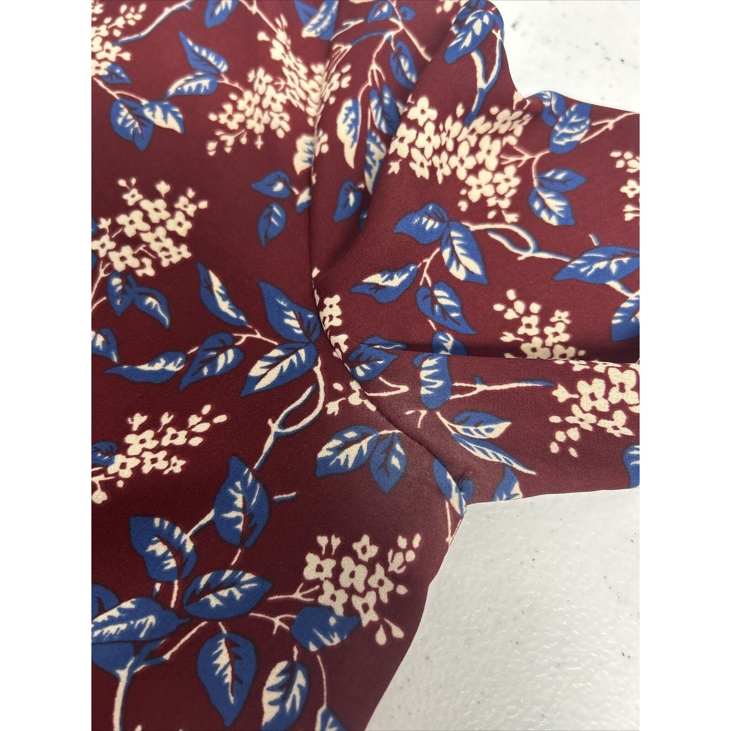 Madewell Long Sleeve Round Neck Tie Front Blue Maroon Floral Blouse Women’s XS
