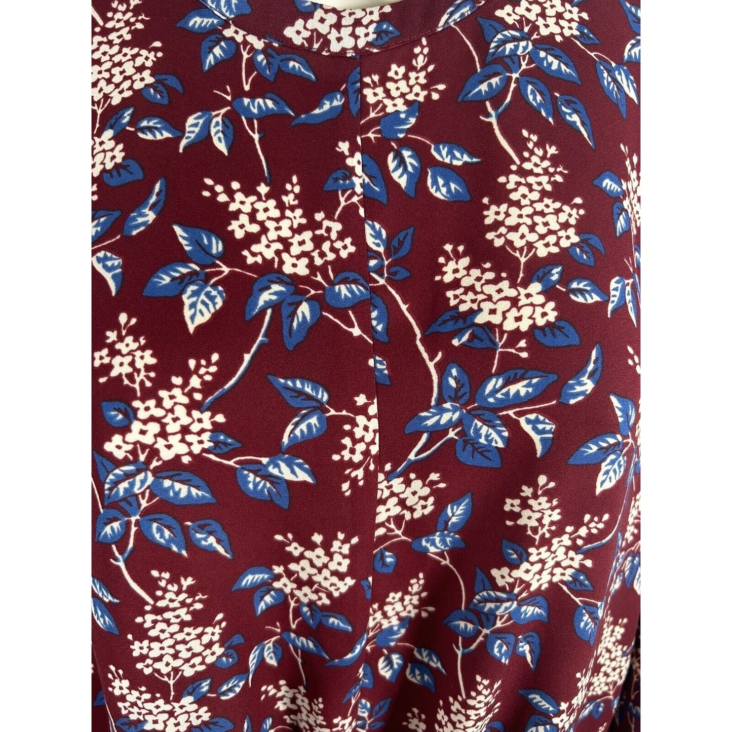 Madewell Long Sleeve Round Neck Tie Front Blue Maroon Floral Blouse Women’s XS