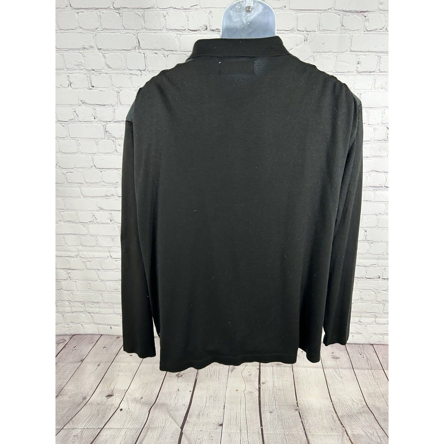 M.E. Sport Collection Black Pullover 1/4 Zip Sweater Leather Accent Shoulders XL