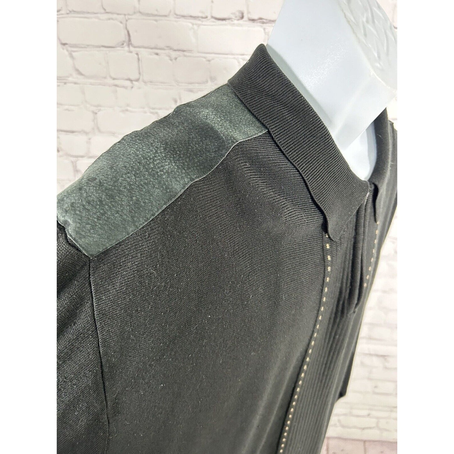 M.E. Sport Collection Black Pullover 1/4 Zip Sweater Leather Accent Shoulders XL