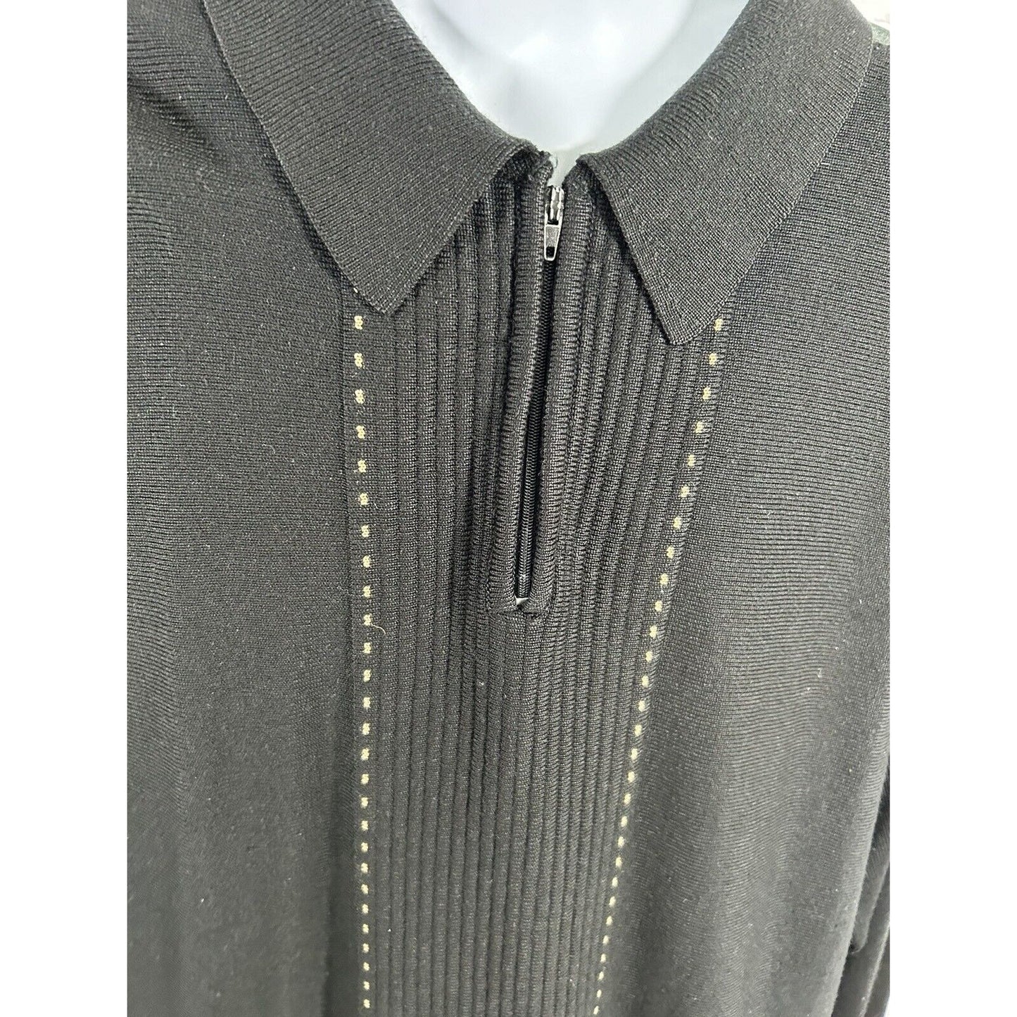 M.E. Sport Collection Black Pullover 1/4 Zip Sweater Leather Accent Shoulders XL