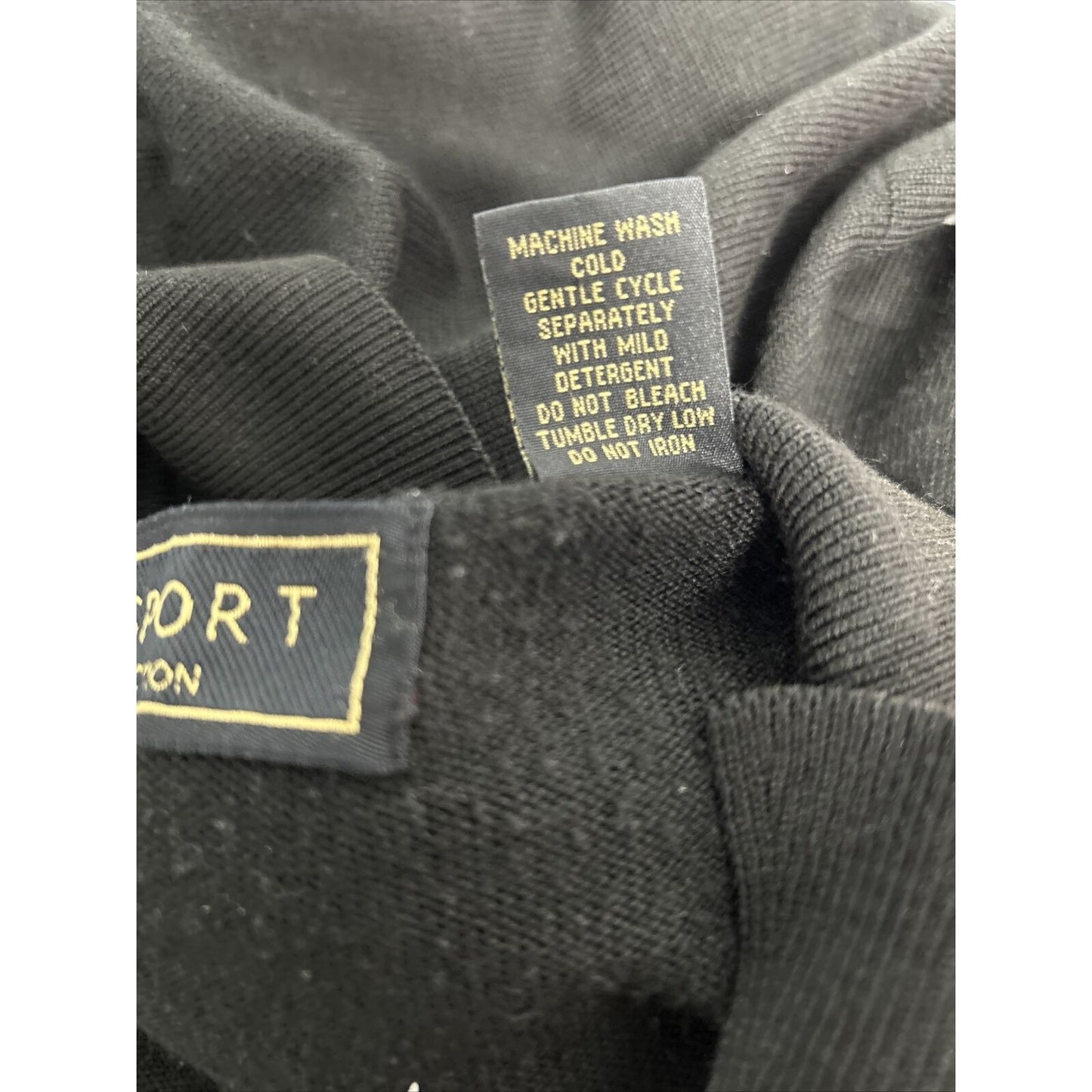 M.E. Sport Collection Black Pullover 1/4 Zip Sweater Leather Accent Shoulders XL