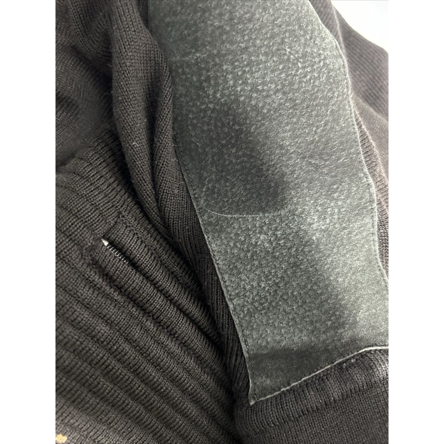 M.E. Sport Collection Black Pullover 1/4 Zip Sweater Leather Accent Shoulders XL