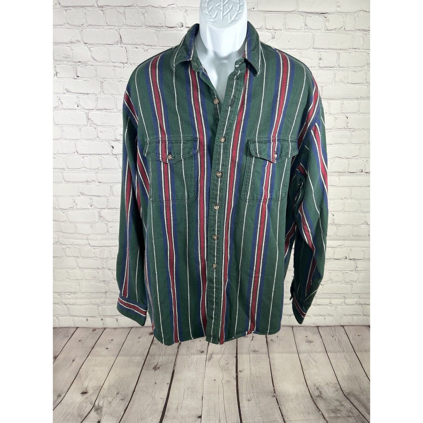 VTG Eddie Bauer Long Sleeve Button Up Green Blue Red White McKinley Flannel XLT