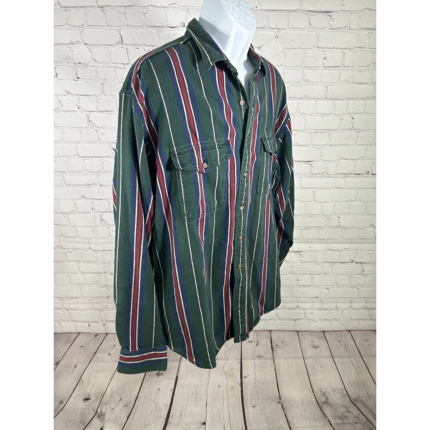 VTG Eddie Bauer Long Sleeve Button Up Green Blue Red White McKinley Flannel XLT