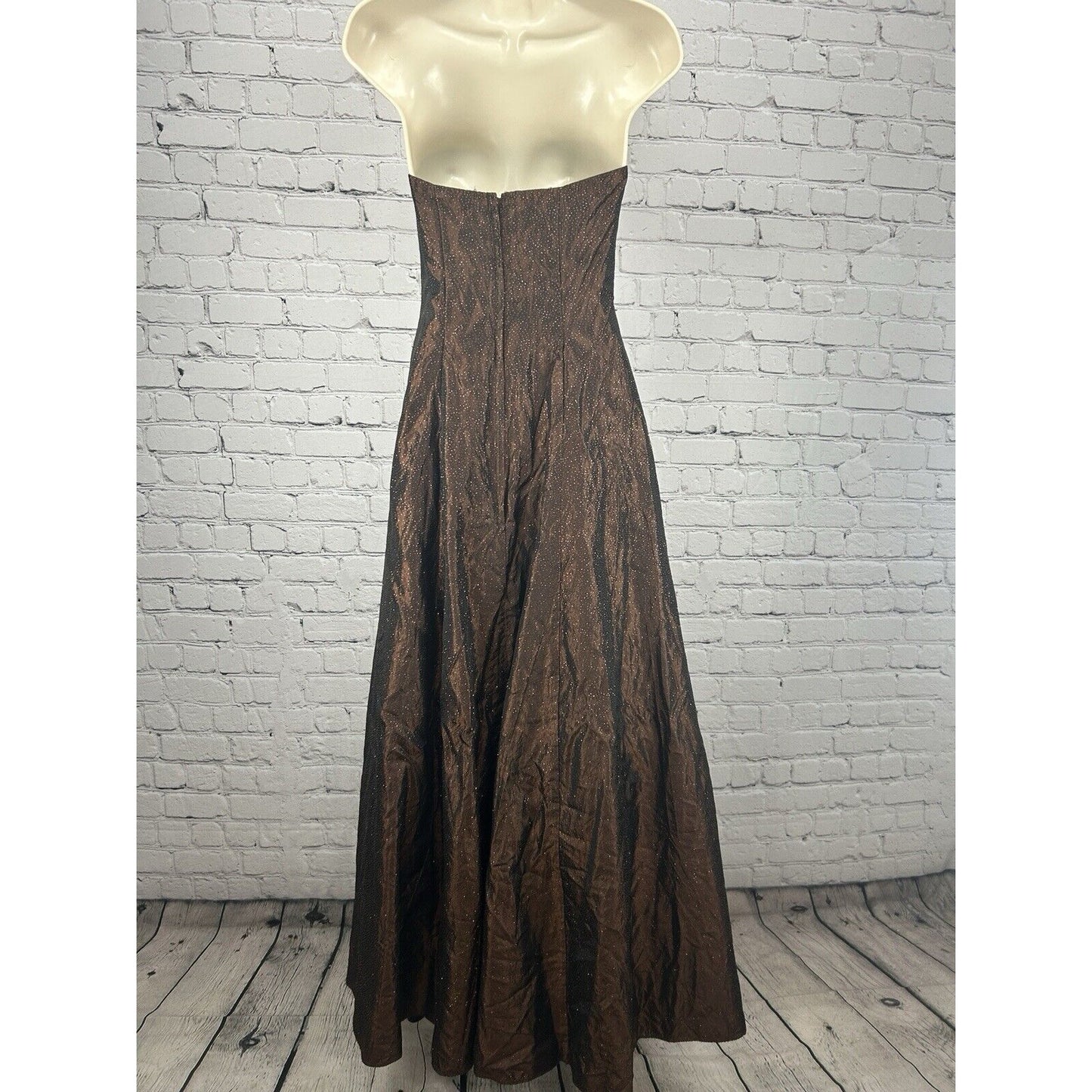 Scott Mcclintock Brown Amber Sparkled Strapless Bubble Hem Gown Dress USA Size 4
