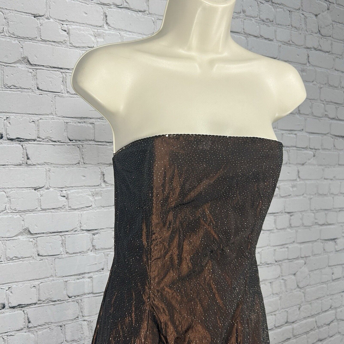 Scott Mcclintock Brown Amber Sparkled Strapless Bubble Hem Gown Dress USA Size 4