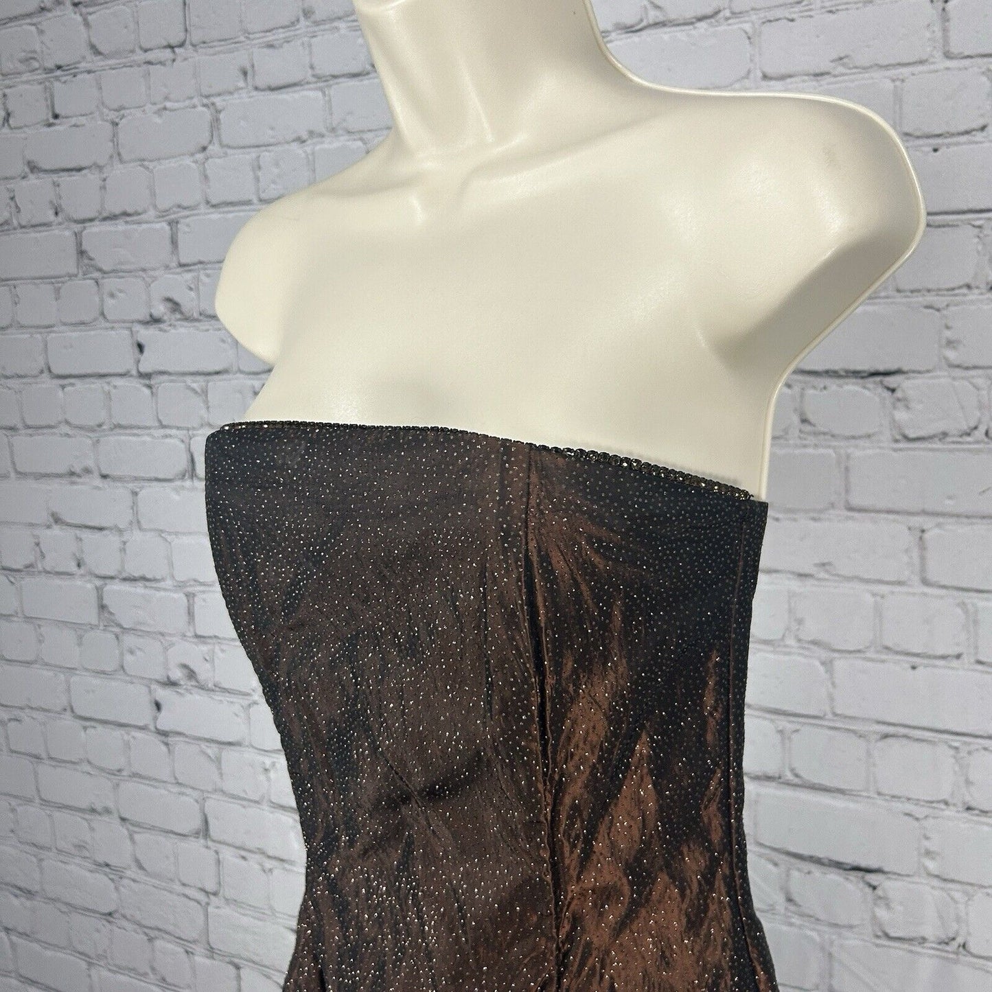 Scott Mcclintock Brown Amber Sparkled Strapless Bubble Hem Gown Dress USA Size 4