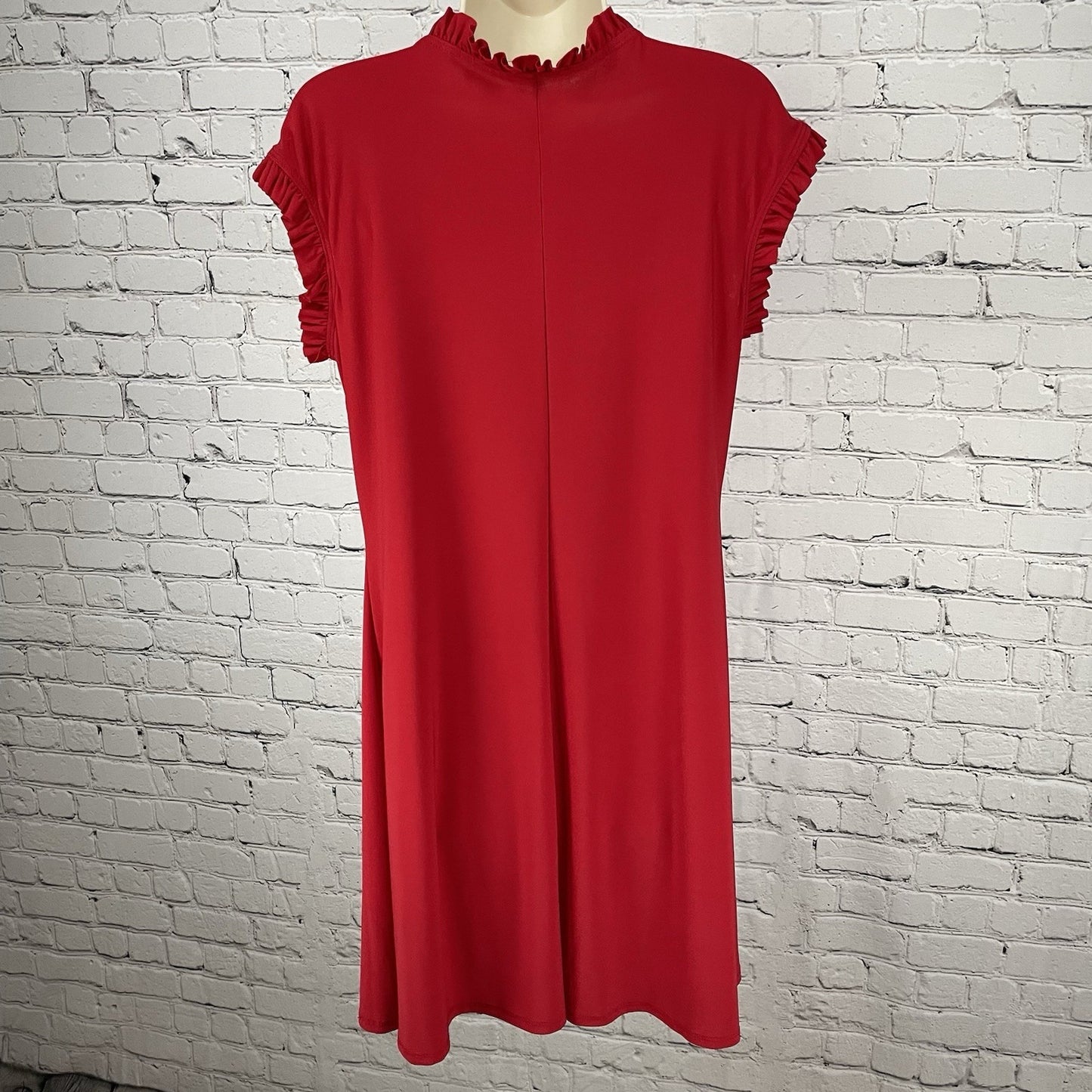Nik And Nash Red Ruffle Lightweight Stretch Shirt Dress USA Made Size Large L