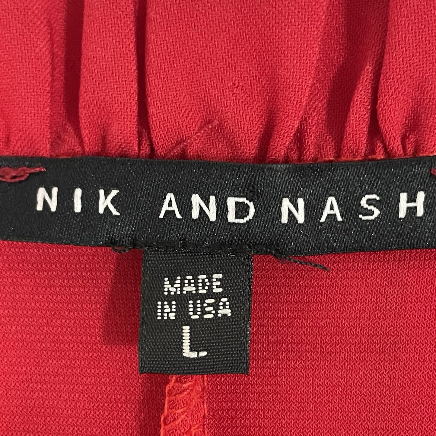 Nik And Nash Red Ruffle Lightweight Stretch Shirt Dress USA Made Size Large L