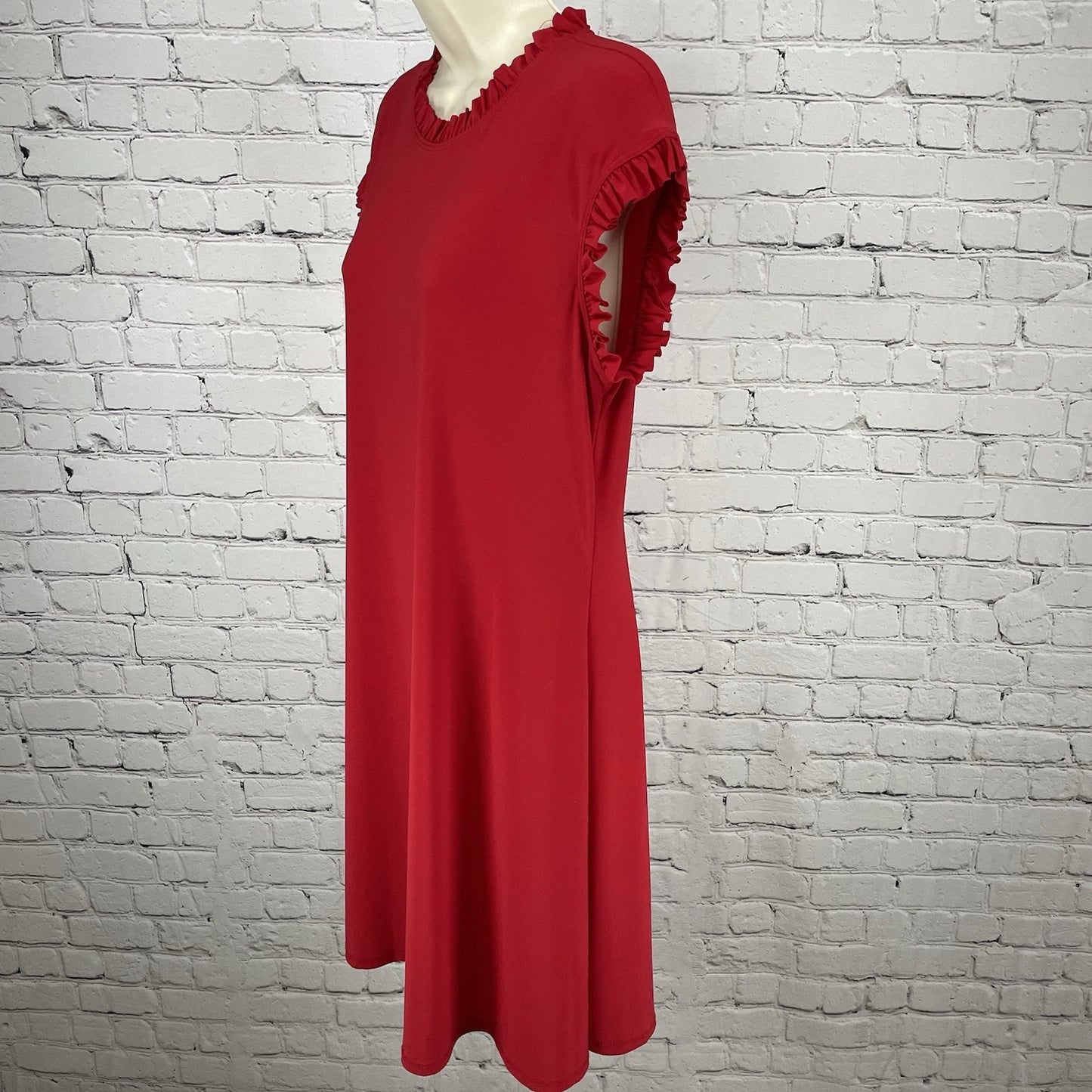 Nik And Nash Red Ruffle Lightweight Stretch Shirt Dress USA Made Size Large L
