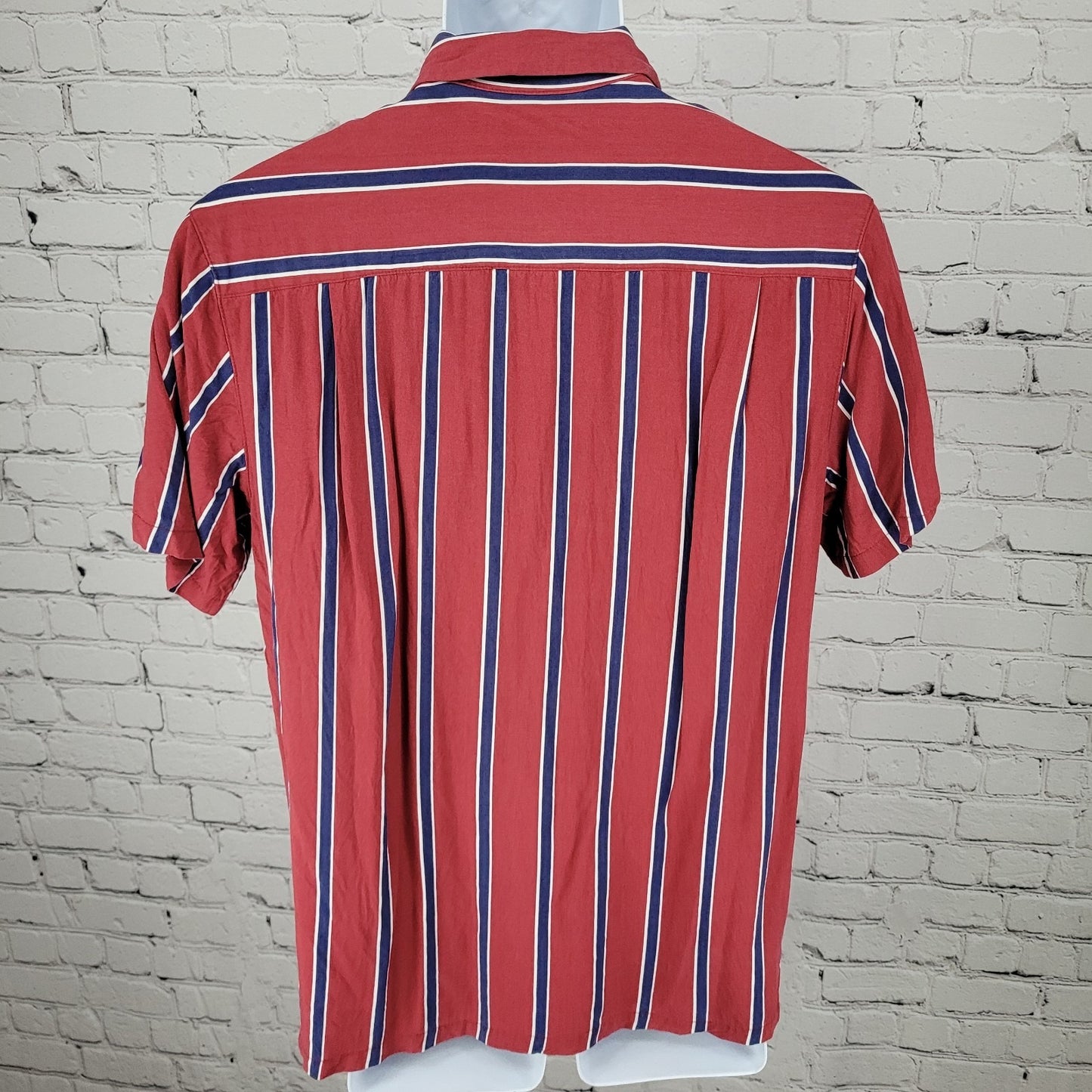 Urban Outfitters Red Blue Striped Button Up Short Sleeve Shirt Size Small S