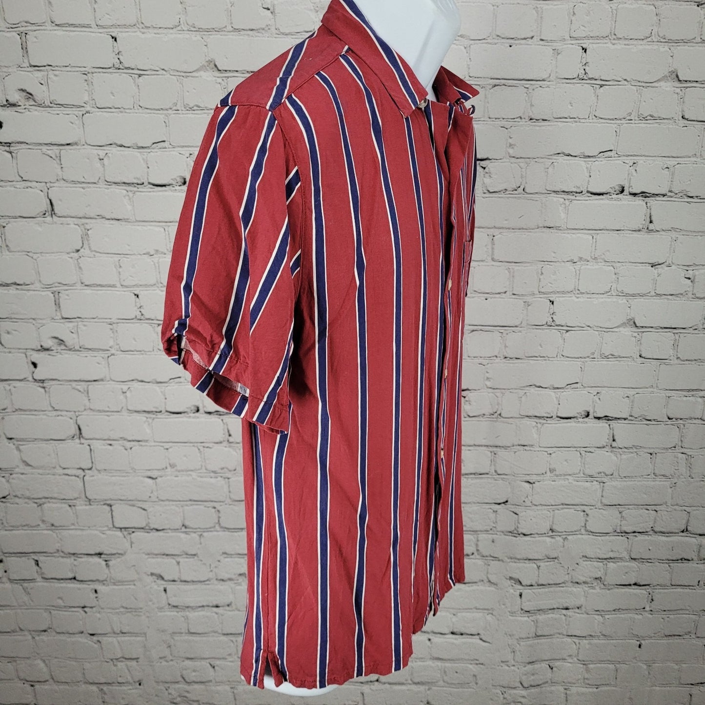 Urban Outfitters Red Blue Striped Button Up Short Sleeve Shirt Size Small S