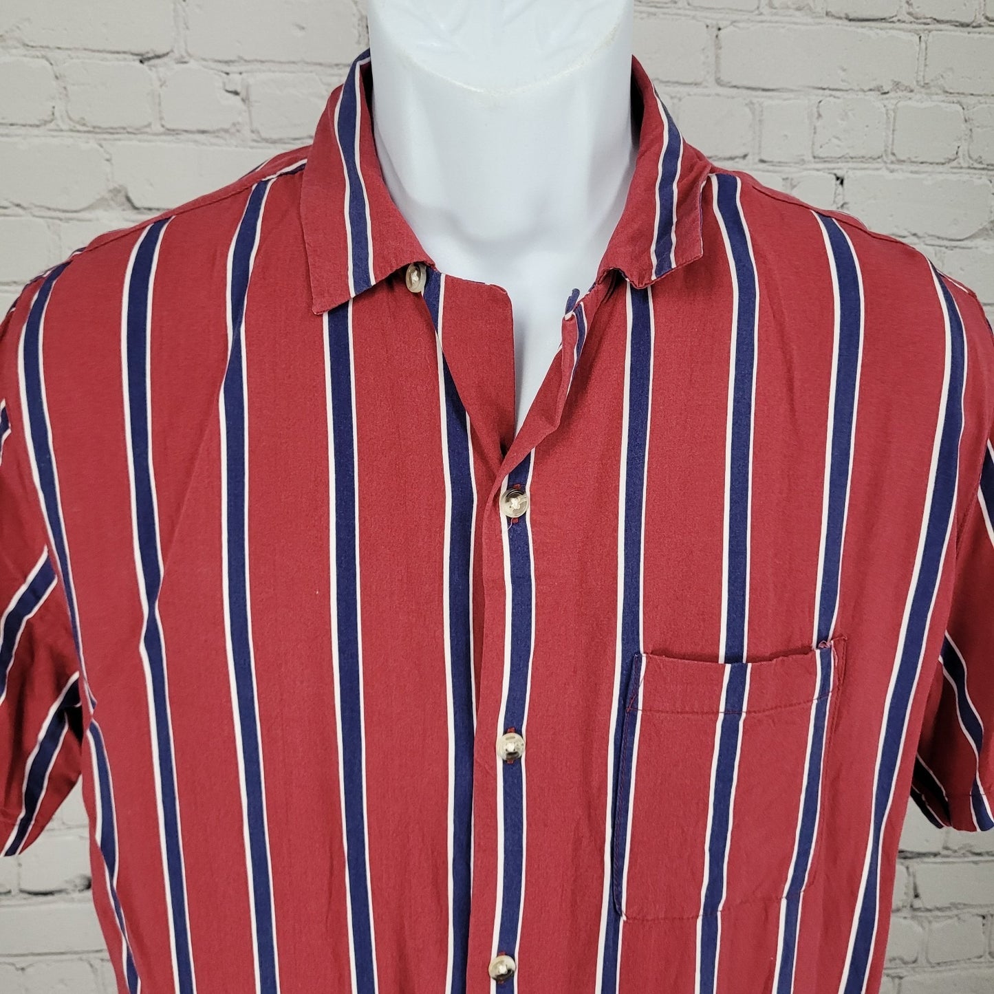 Urban Outfitters Red Blue Striped Button Up Short Sleeve Shirt Size Small S