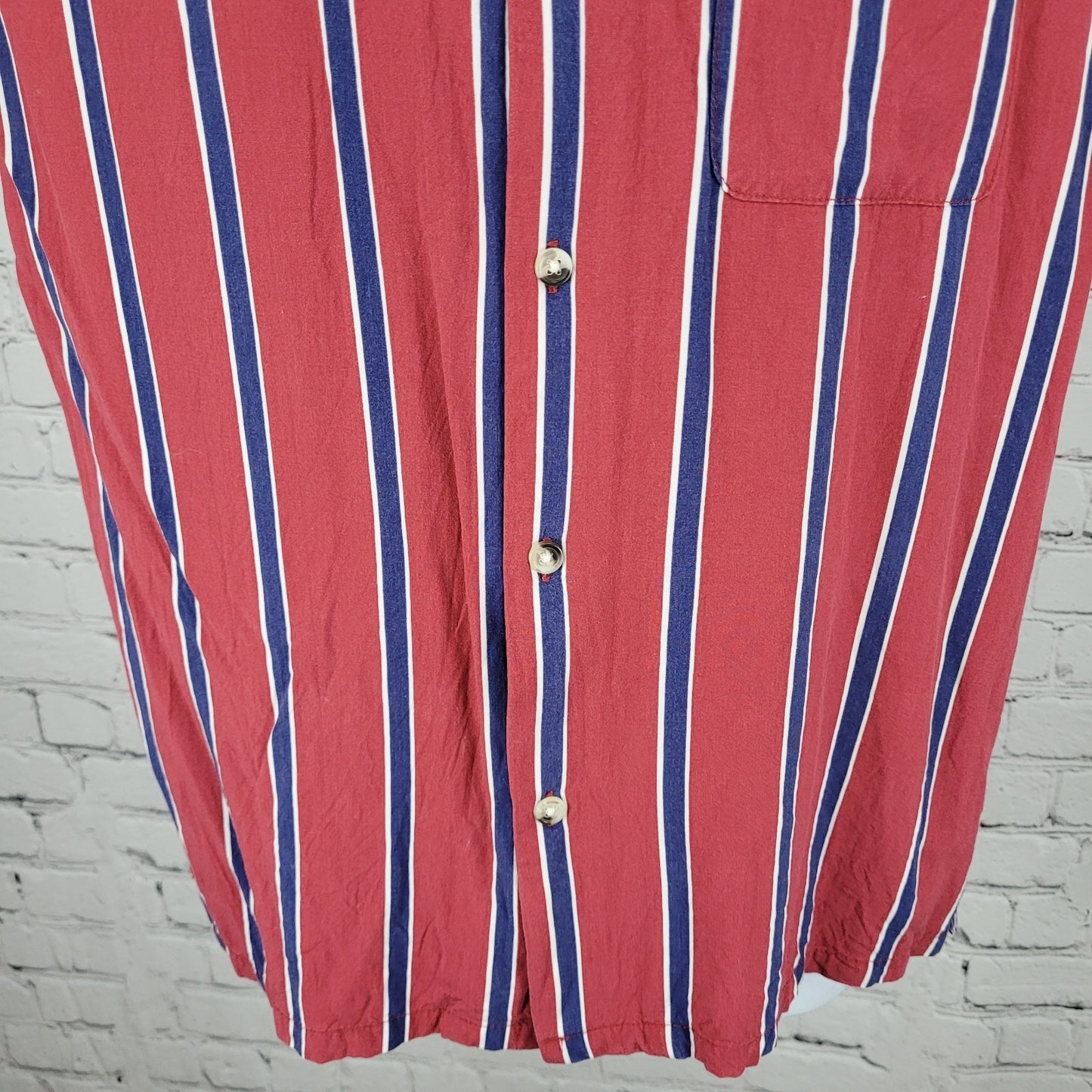 Urban Outfitters Red Blue Striped Button Up Short Sleeve Shirt Size Small S
