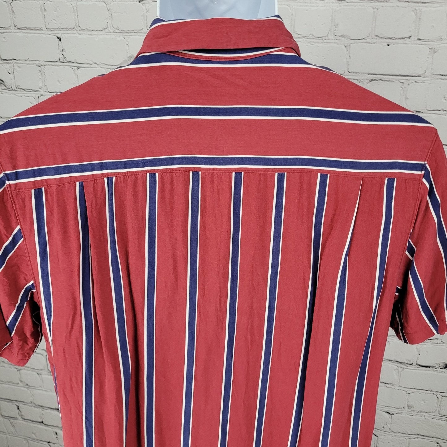 Urban Outfitters Red Blue Striped Button Up Short Sleeve Shirt Size Small S