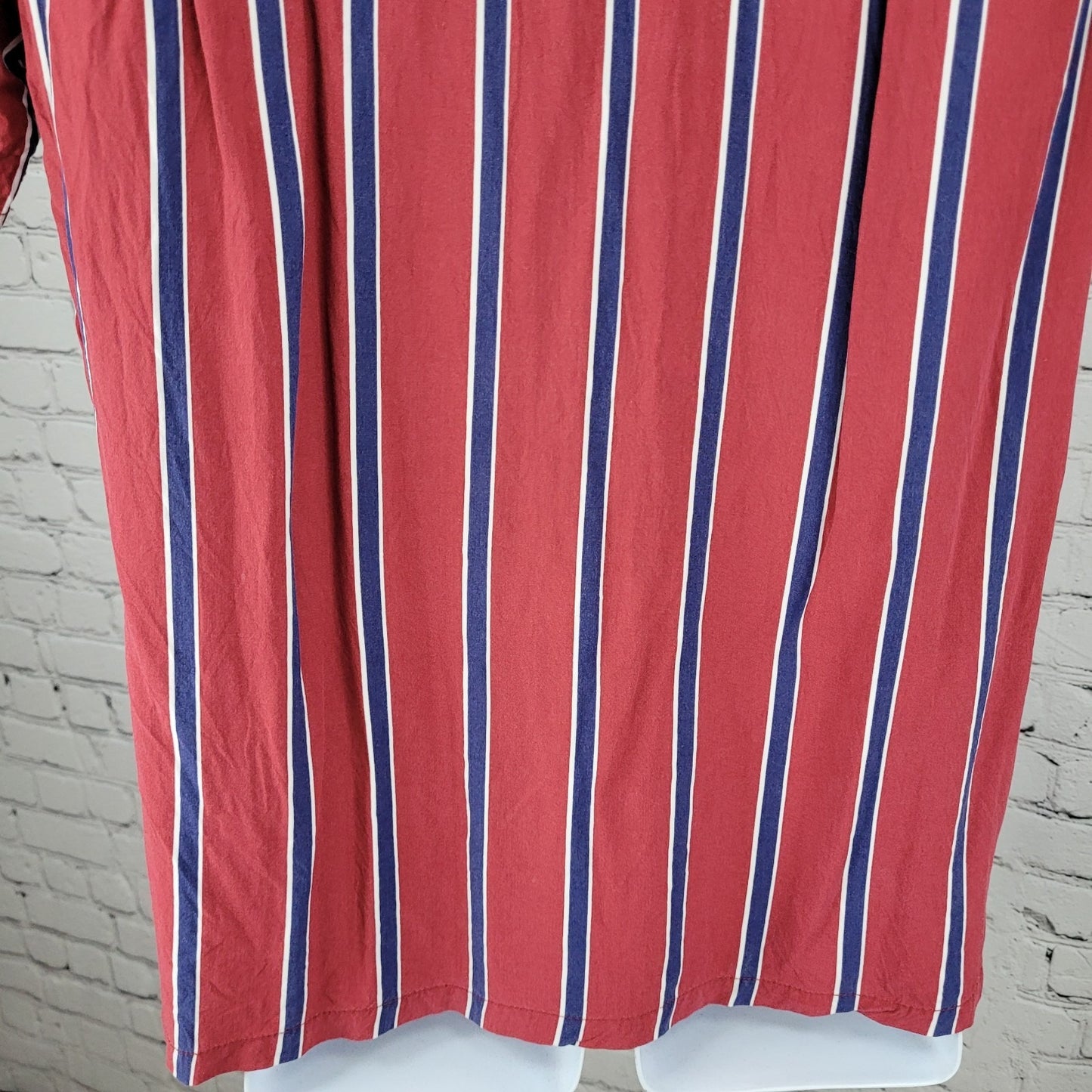 Urban Outfitters Red Blue Striped Button Up Short Sleeve Shirt Size Small S
