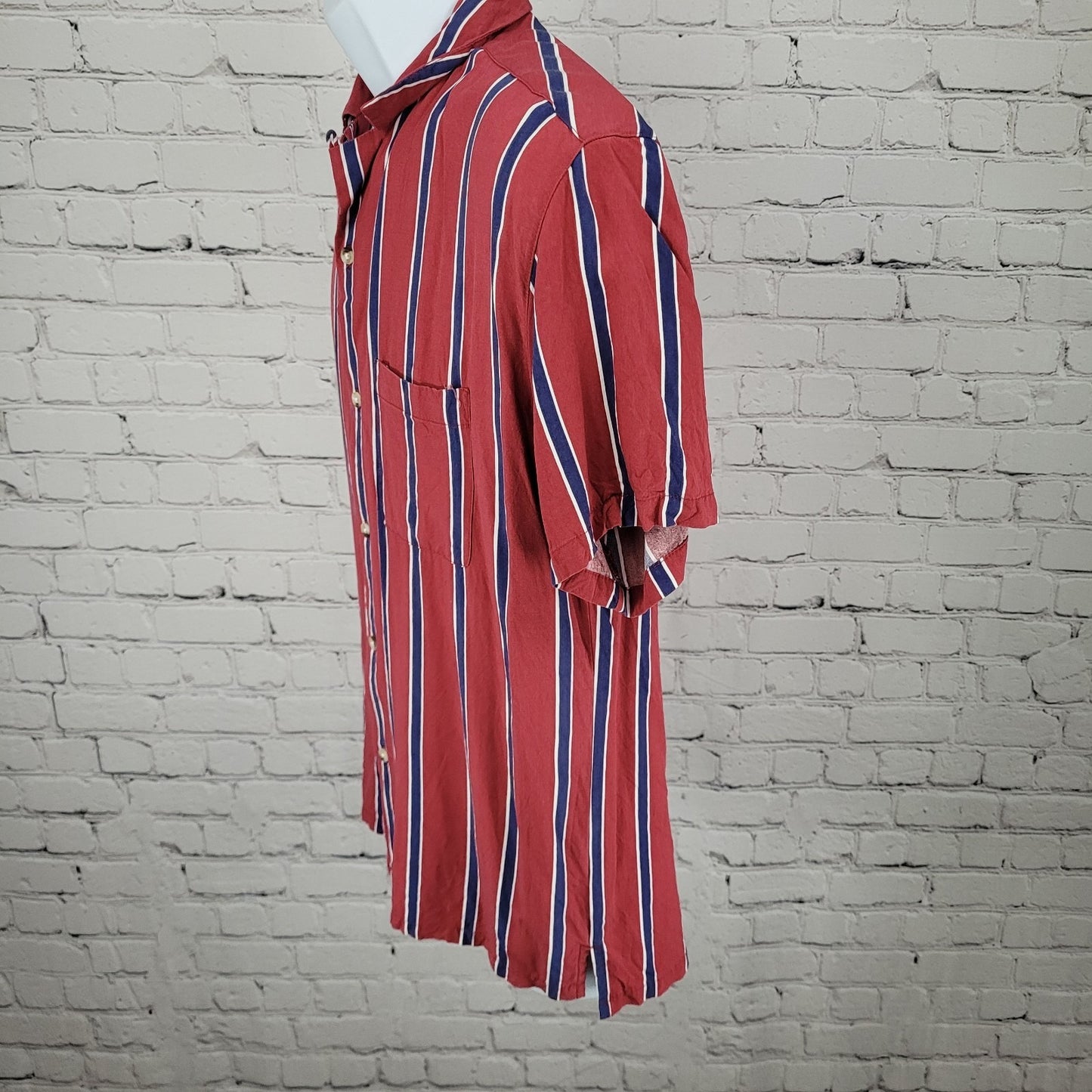 Urban Outfitters Red Blue Striped Button Up Short Sleeve Shirt Size Small S