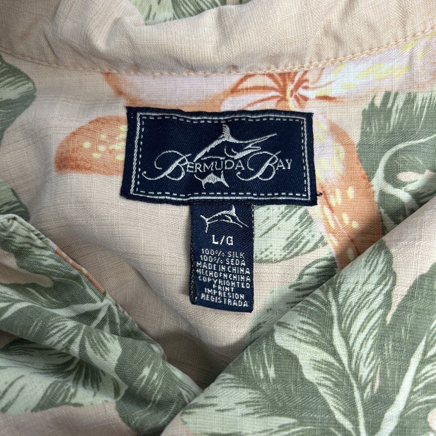 Bermuda Bay 100% Silk Hawaiian Tropical Button Front Shirt Short Sleeves Mens L