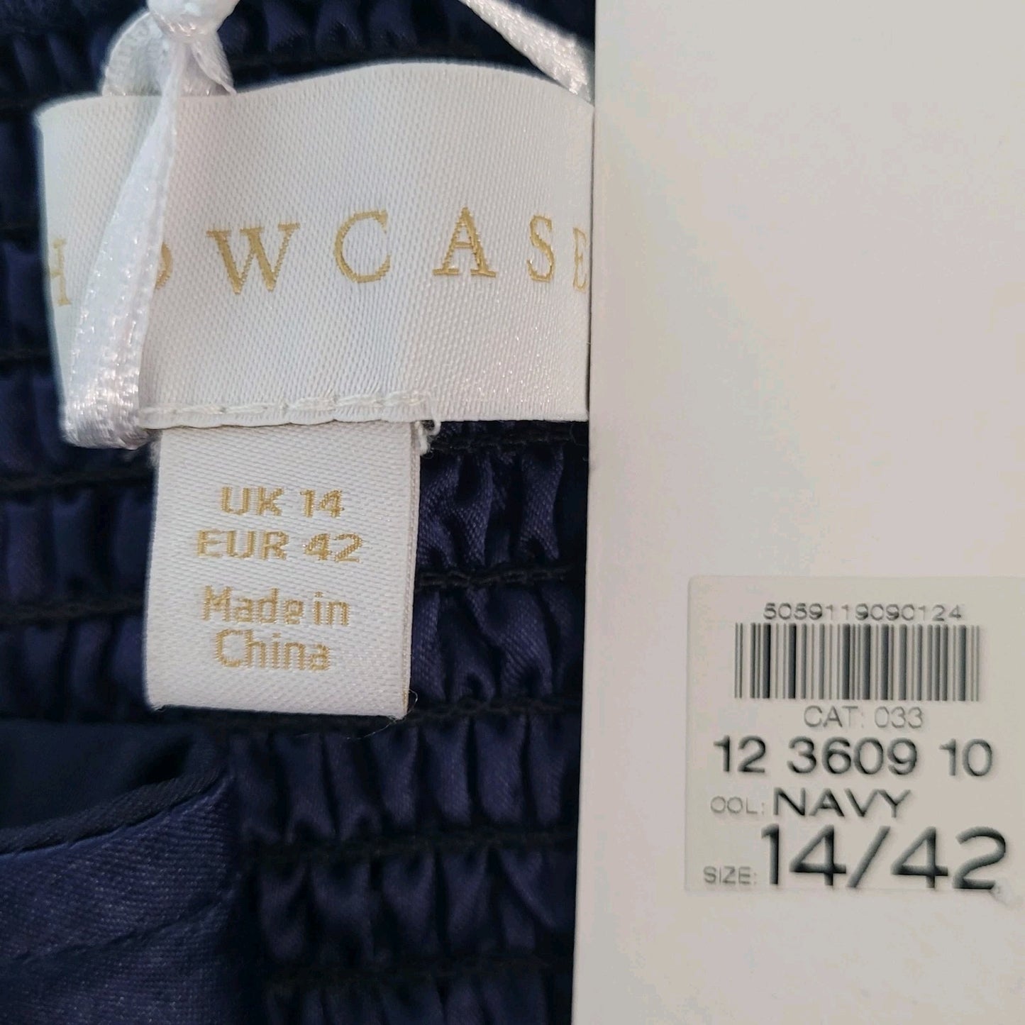 NWT Showcase Navy Chiffon One Shoulder Belted Smocked Back Midi Dress Size 10