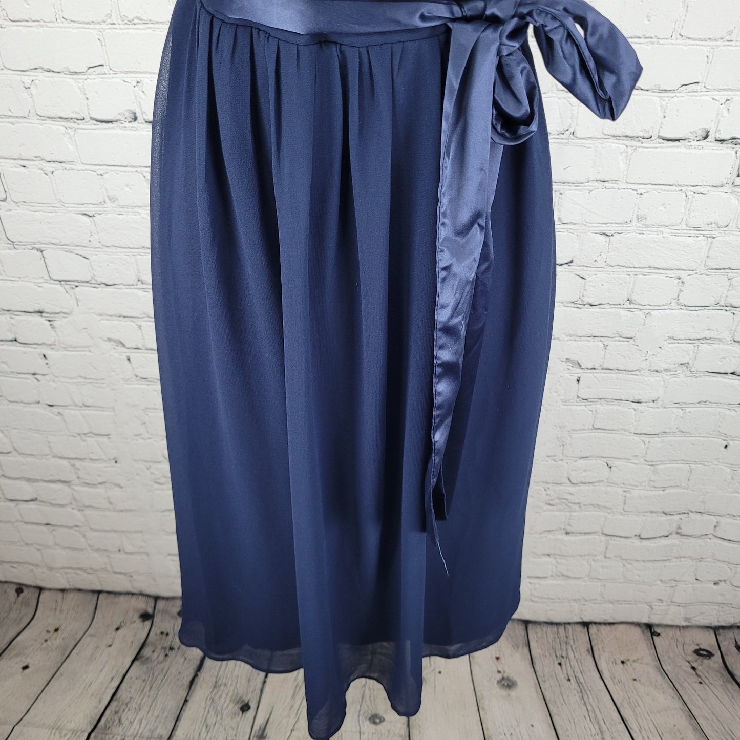 NWT Showcase Navy Chiffon One Shoulder Belted Smocked Back Midi Dress Size 10